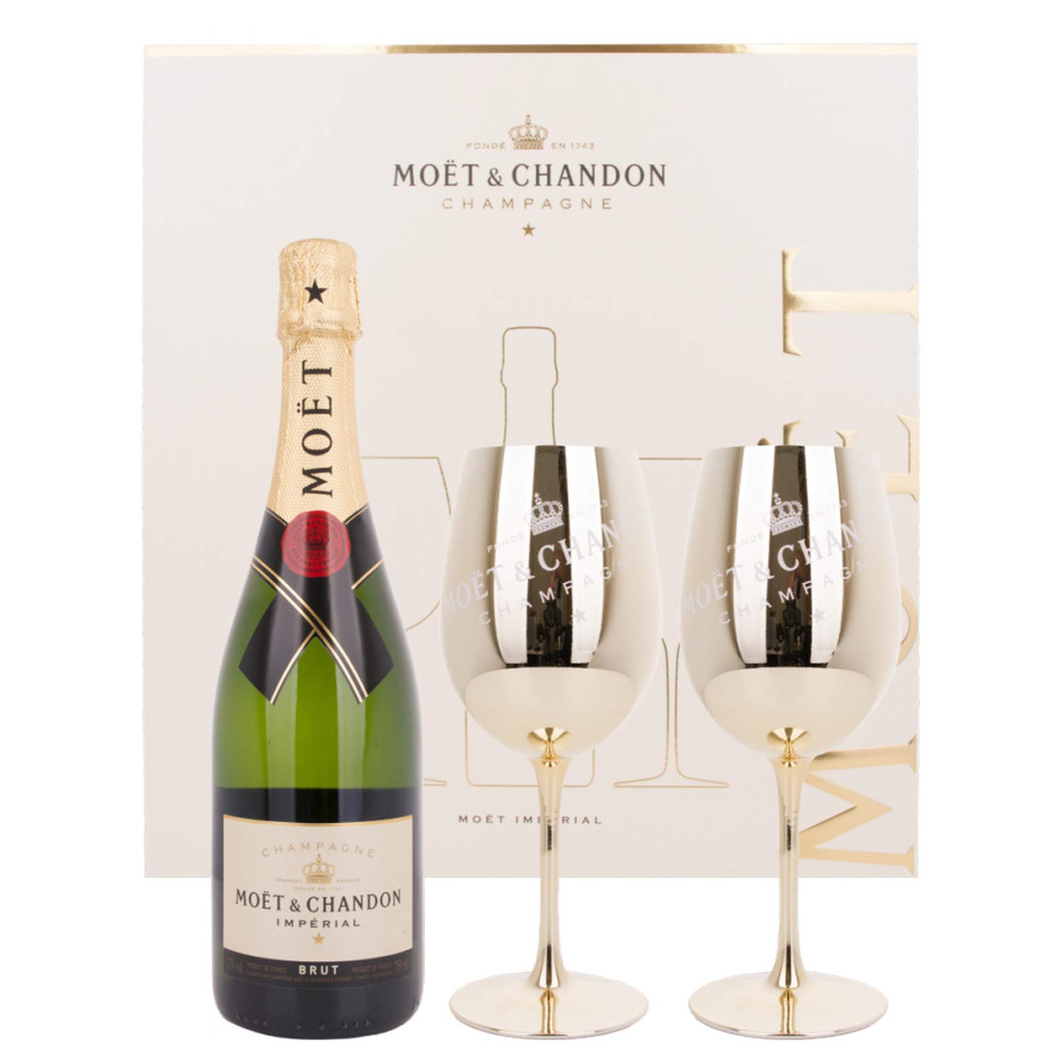Moët & Chandon Champagne IMPÉRIAL Brut + GB mit 2 Gläsern 12,00% 0.75 l.