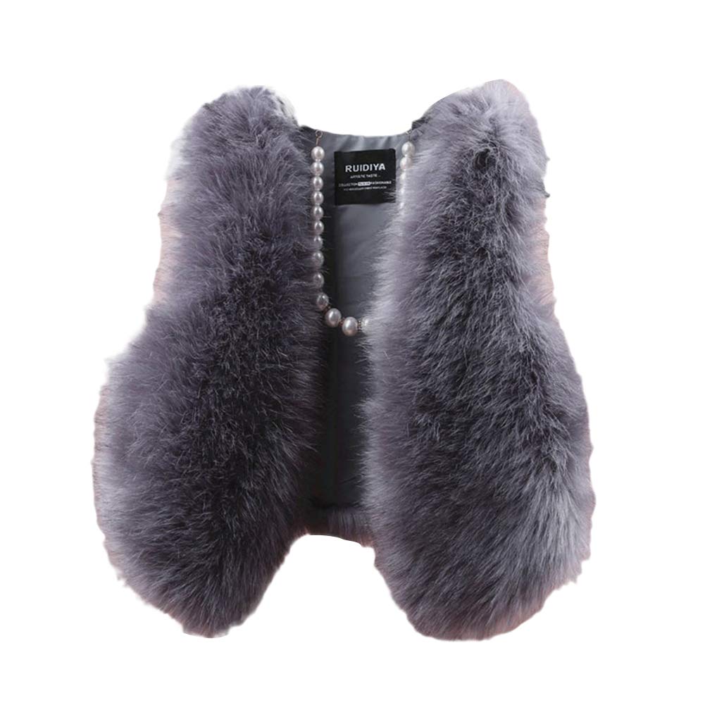 Youcai Women's Grey 1 Faux Fur Gilet Vest Coat Winter Warm Sleeveless Jacket Short Waistcoat Plain Shaggy Body Warmer,S,