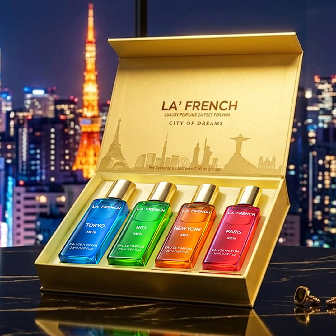 La French Luxury Perfume Gift Set for Men – 4 × 20ml | Spicy, Floral, Musk & Fresh Long-Lasting Fragrances | Premium Men’s Perfume Collection 4