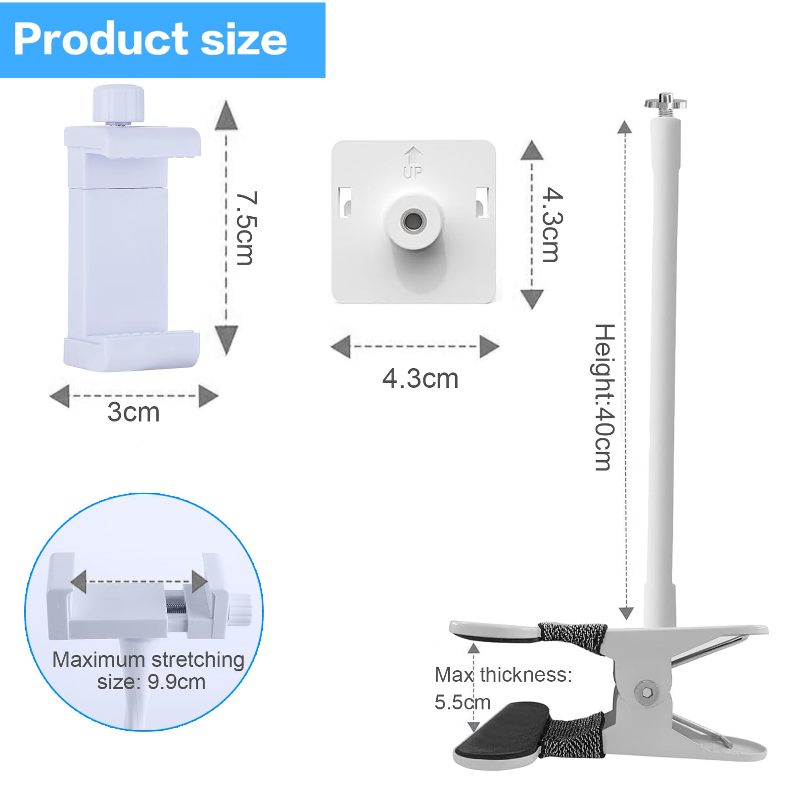 Universele babycamerahouder voor HelloBaby HB6550/HB6250/HB6240/HB65/HB32, flexibele montagebeugel voor Blemil babyfoon, accessoiresklem Clip Stand voor momcozy/Boifun/Babystar Monitor voor