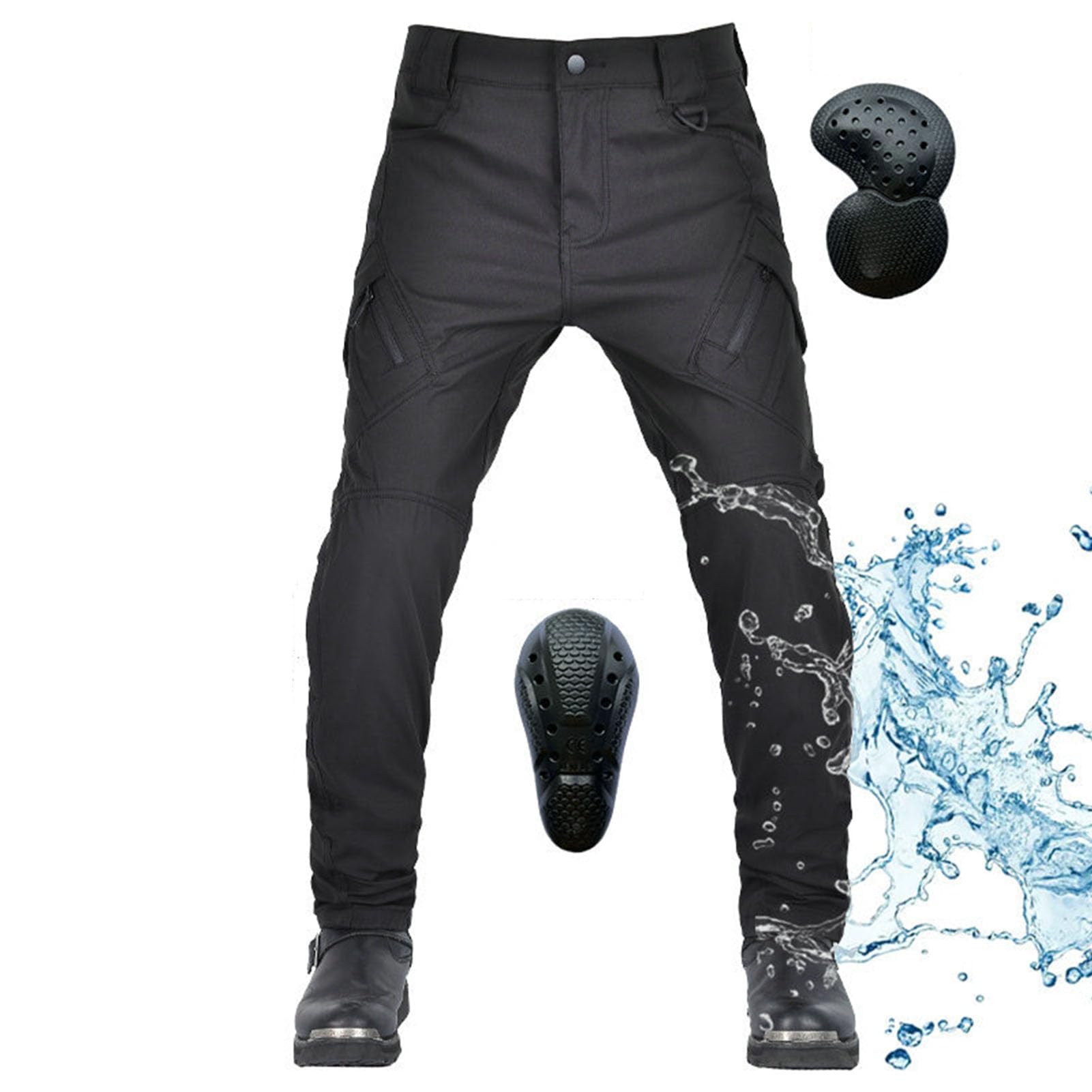 Pantalones Motocicleta Hombres, Invierno Motocicleta Anti-caída Protección Kevlar Thicken Fleece Jeans A Prueba Viento A Prueba Agua con 4 Actualización Armadura Extraíble