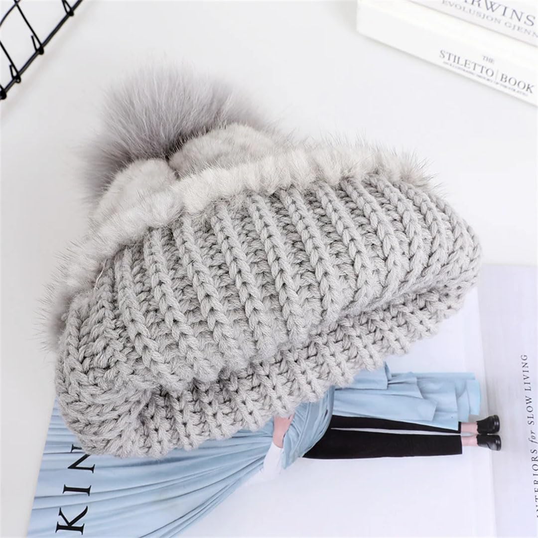 Cappello da donna in pelliccia di visone lavorato a maglia a mano berretto freddo cappelli in pelliccia pompon elastico