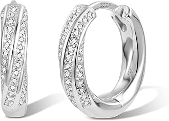 ASH'S CHOICE Hoop Earrings for Women, 925 Sterling Silver Hoop Earring mit AAA+ Zircon Diamond Rhinestones Earrings, Small Cartilage Huggies Hoop Earring Shiny Cute Twist Oval Hoop Earrings for Women