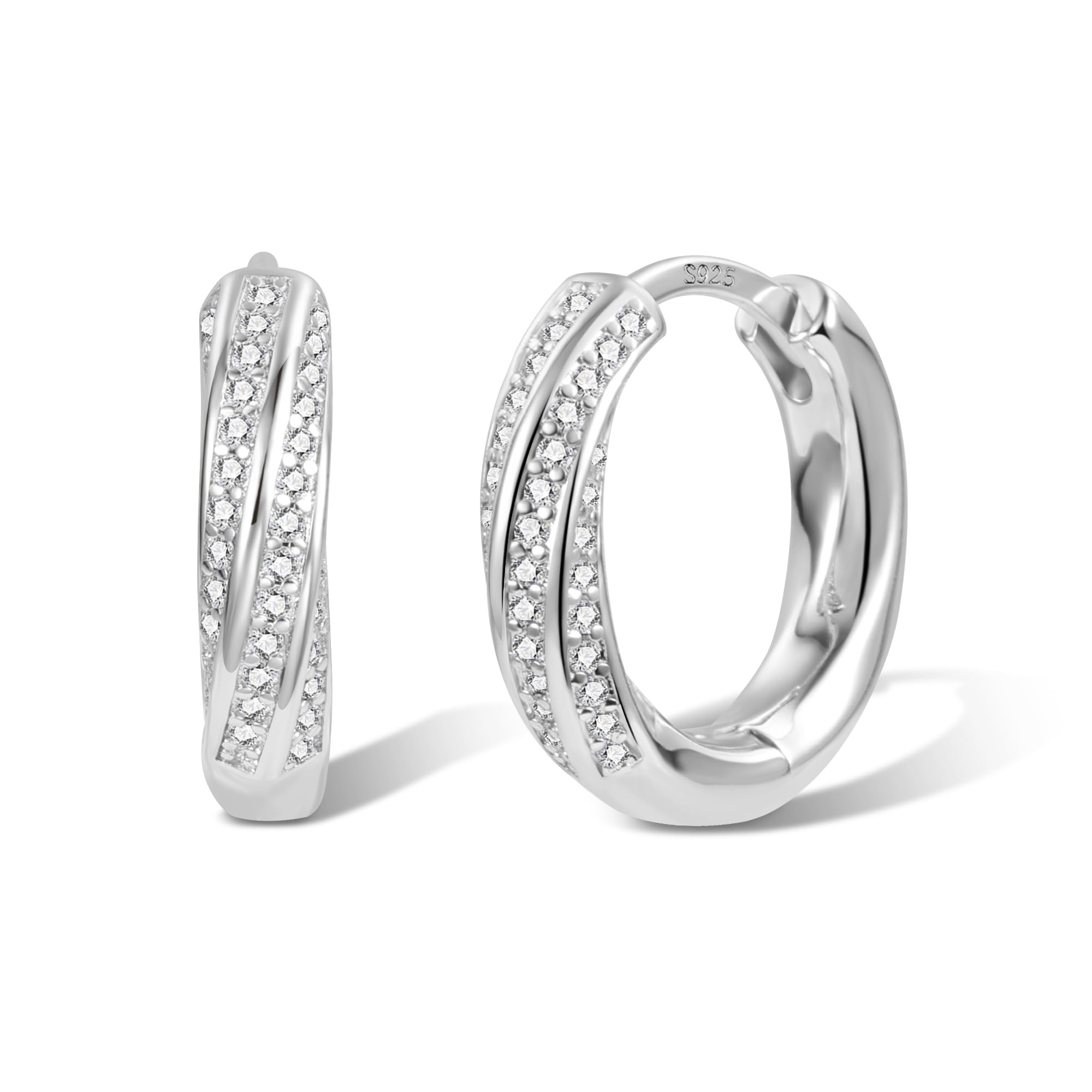 ASH'S CHOICE Orecchini Donna Argento 925 Orecchini Cerchio, Oro Placcato 14K/ Oro Bianco Brillantini Orecchini Anallergici Donna Cerchietti Piccoli