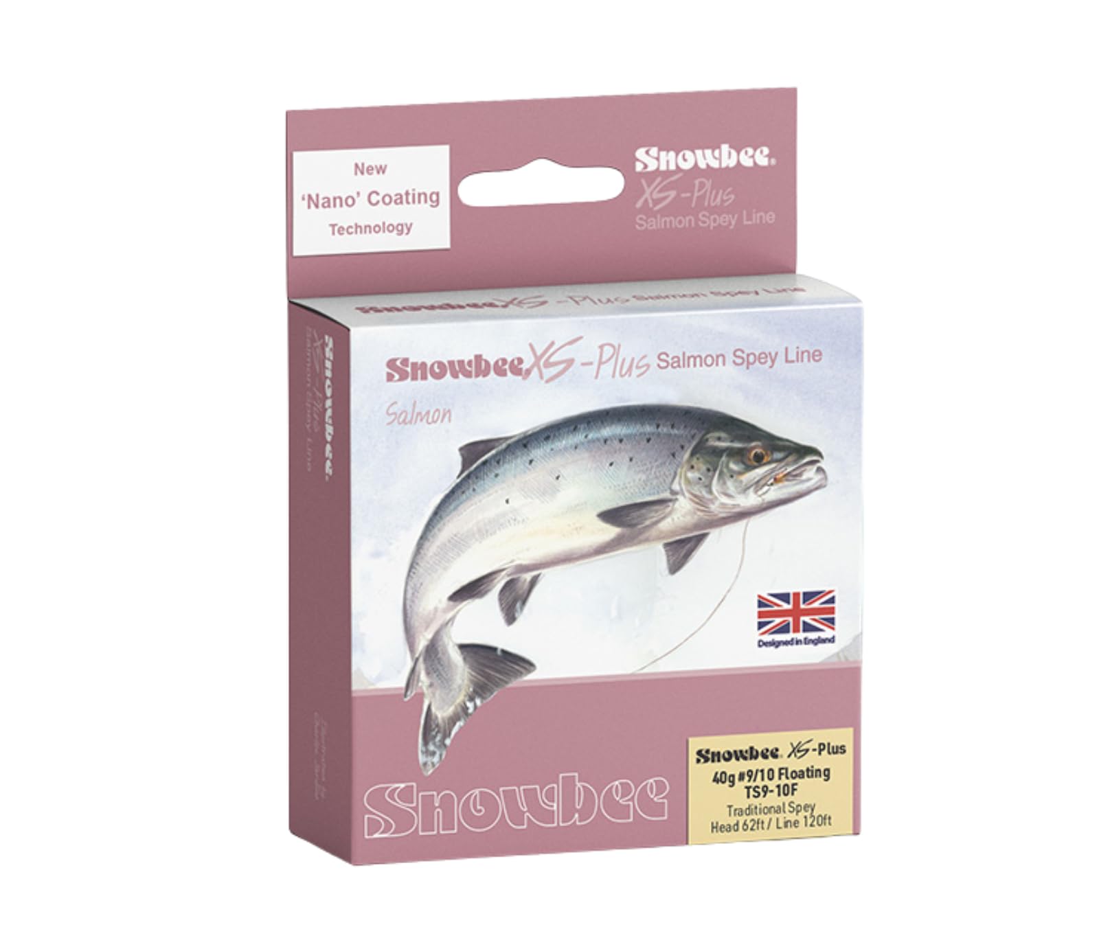 Snowbee XS‑Plus Traditional Spey Floating Fly Line, Ivory and Peach, 62 ft Head, 36–48 g, AFTM #8/9–#11/12, for Classic Spey Casting on Large Rivers (#9/10)