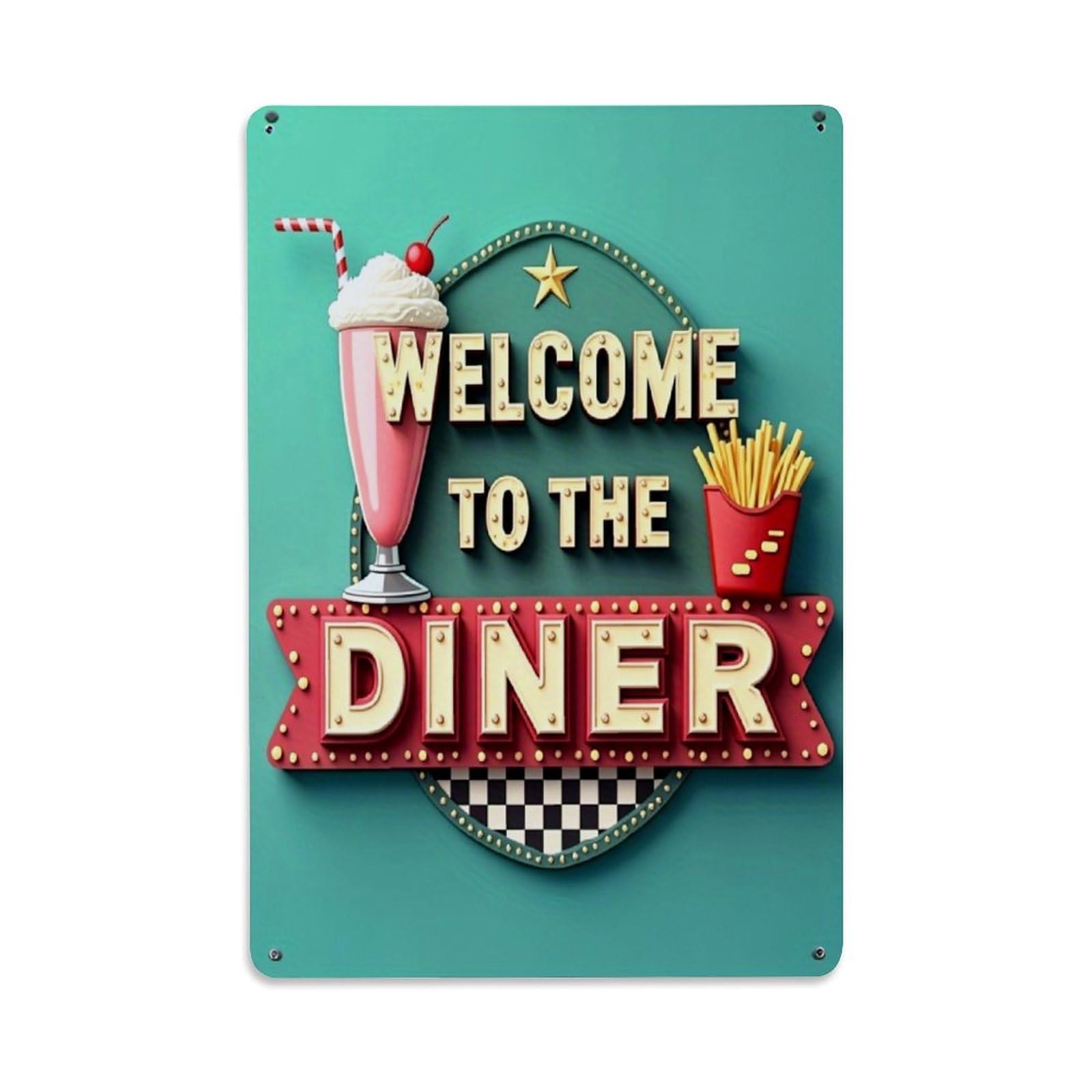 Jdyaojiesheng Vintage Welcome To The Diner Tin Sign Retro Metal Wall Decor Metal Poster, Home Bar Garage Farmhouse Cafe Wall Art Decoration 8X12inches