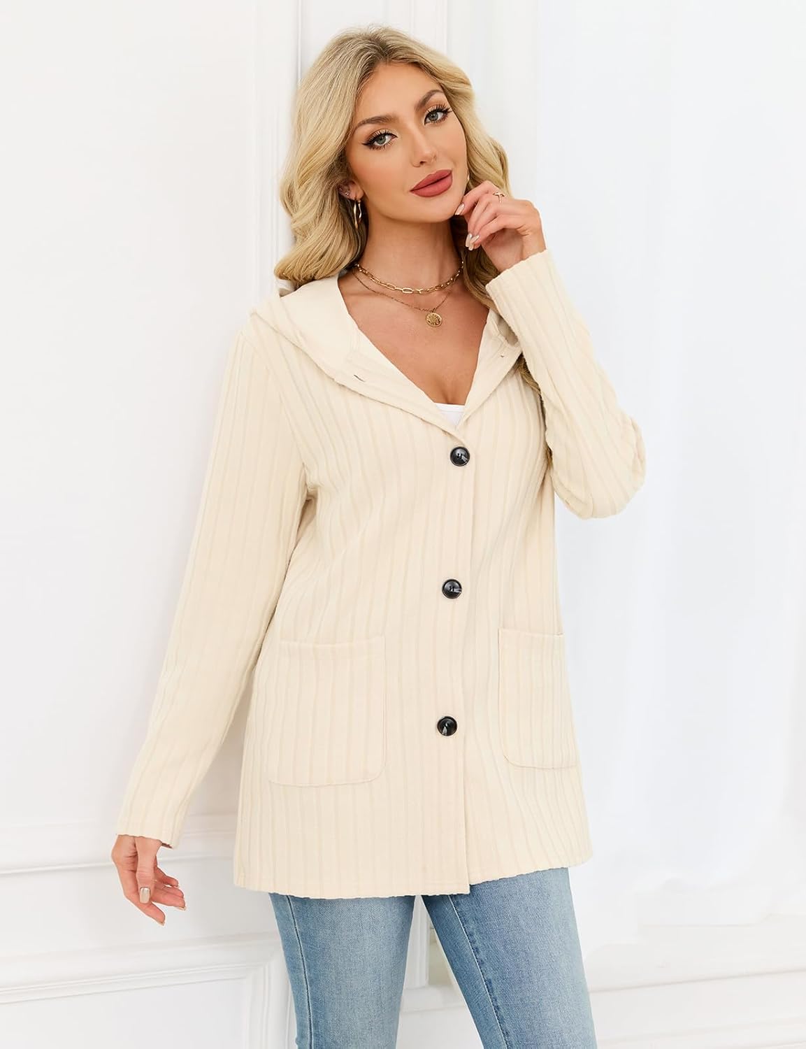 Viracy Cardigan Sweaters for Women Hoodies Long Sleeve Button Down Open Front Business Casual Outfits with Pockets - Image 4