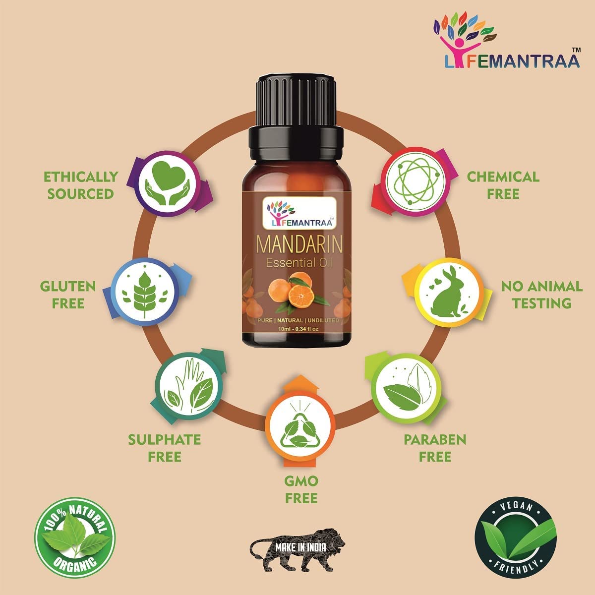 Lifemantraa Pure Mandarin Essential Oil - Mandarin Oil for Diffuser Aroma - 30ml (With Glass Dropper) 1