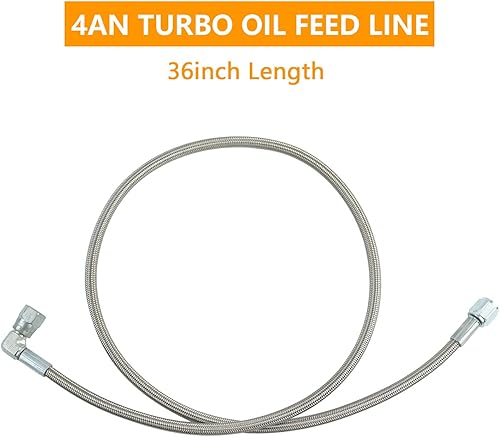 Miniatura 2 de Línea de alimentación de aceite turbo 4AN de 36 pulgadas de longitud trenzada de acero extremo de manguera recto de 90 grados presión acero