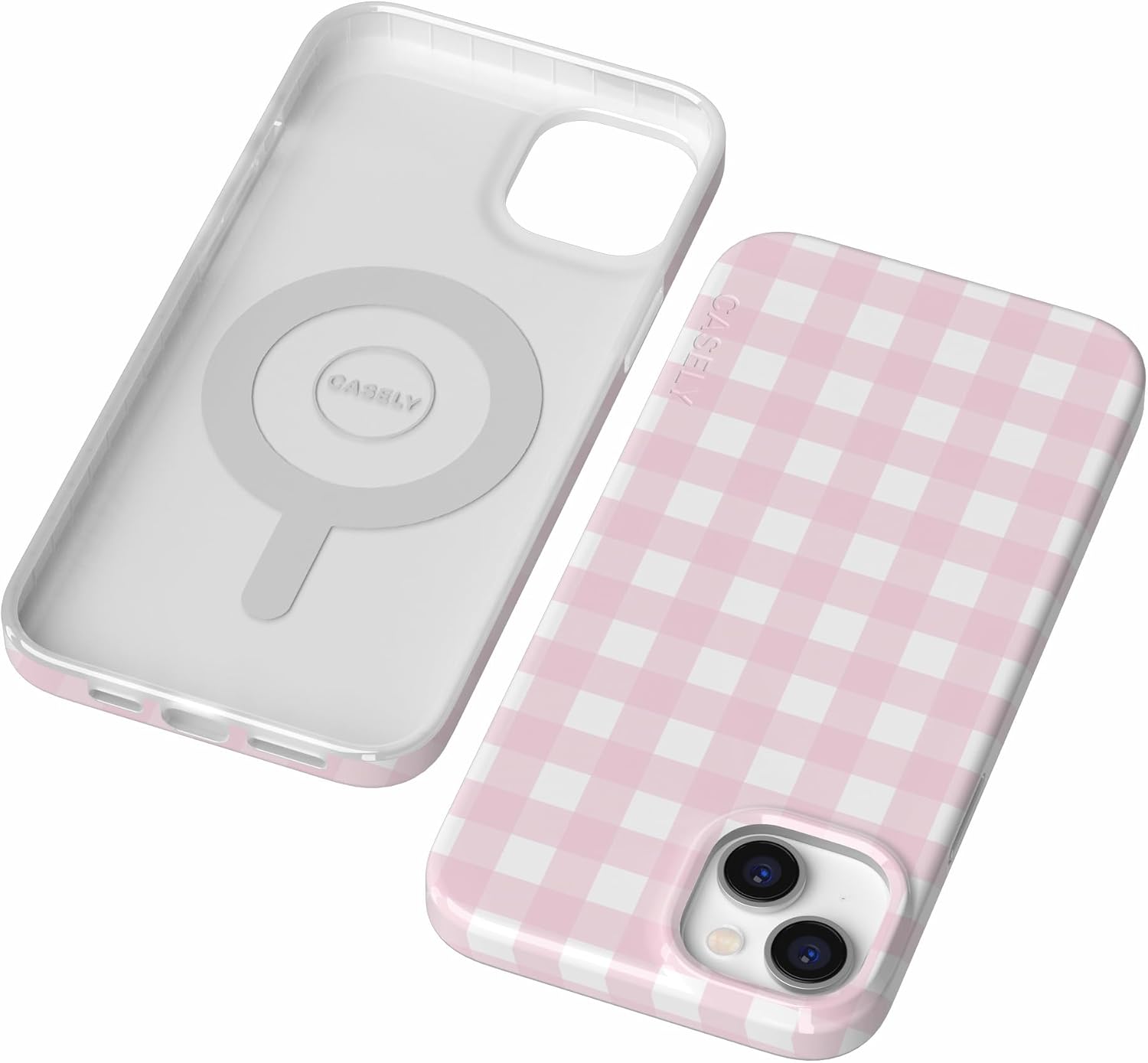 Casely iPhone 14 Plus Case | Pink Plaid | Sunday Best | Compatible with MagSafe | Classic Ultra Slim Design