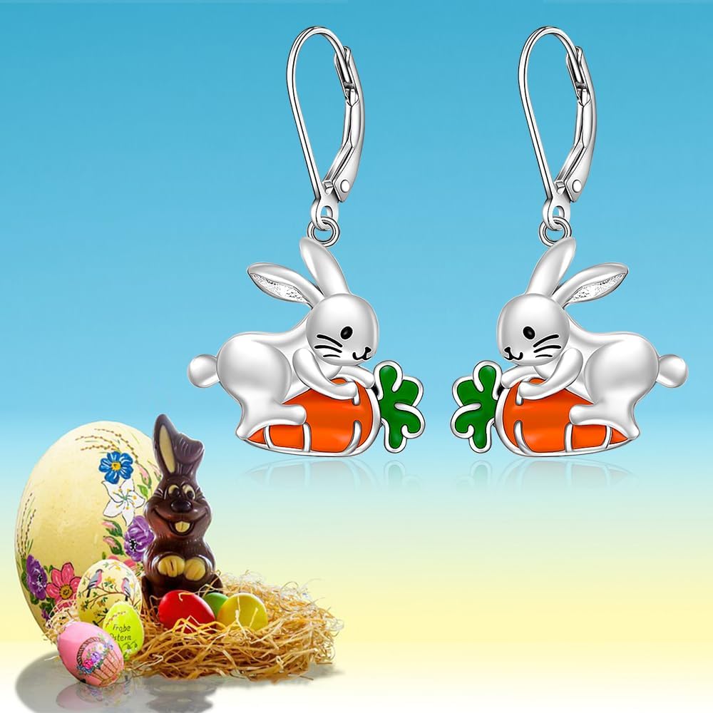 Bunny Earrings for Women Easter Earrings Carrot Egg Dangle Drop Sterling Silver Cute Animal Bunny Rabbit Jewelry Gifts - Image 6
