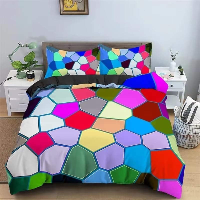 Housse de couette 140x200 géométrique et parure de lit avec imprimé hexagonal irrégulier