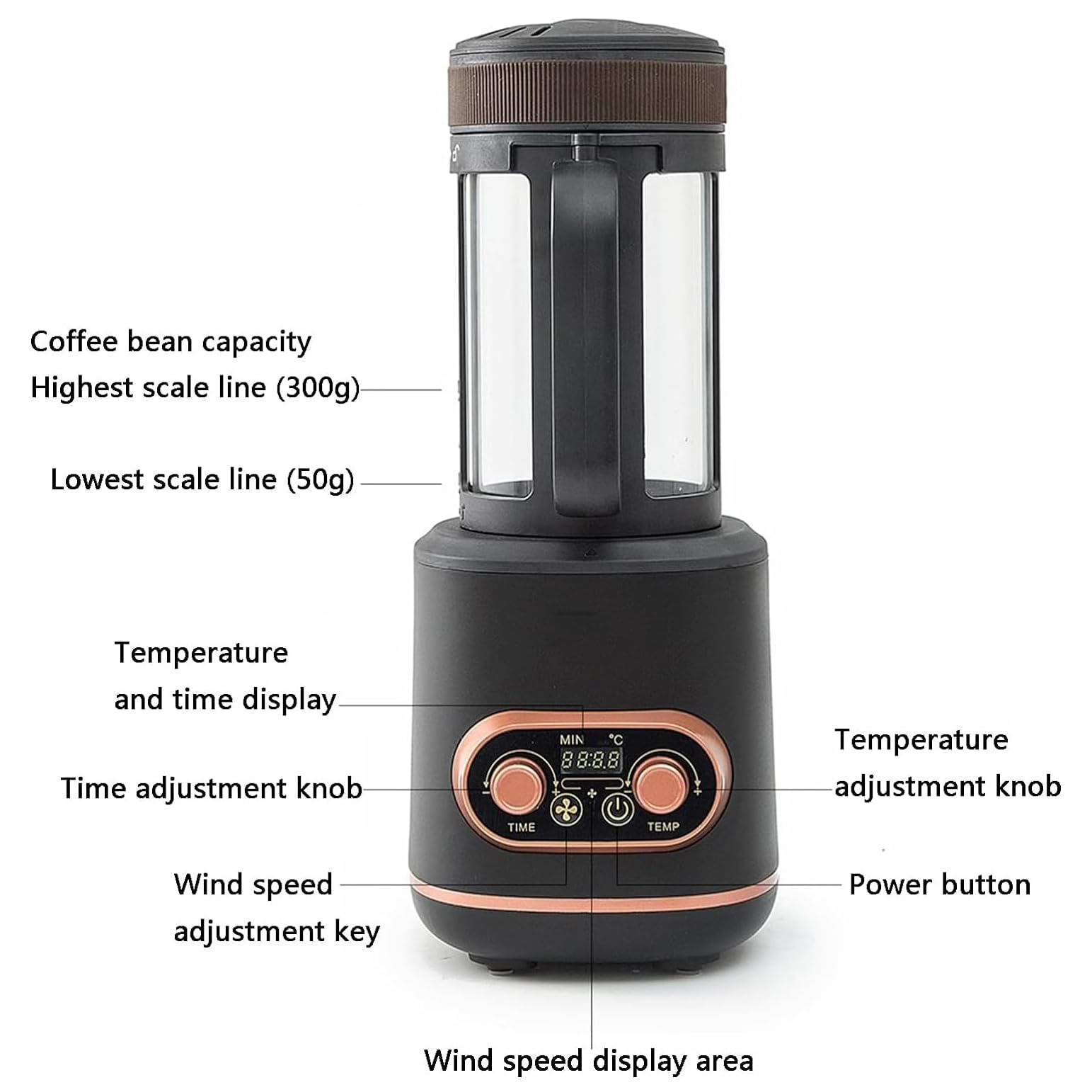 Tostatrice Professionale Per Chicchi Di Caffè, Tostatrice Per Caffè Ad Aria Calda, Con Blocco Di Sicurezza, Temperatura Regolabile 150-240 ℃, Chicchi Di Caffè Tostato Da 100-400 G, Per Bar, Negozi