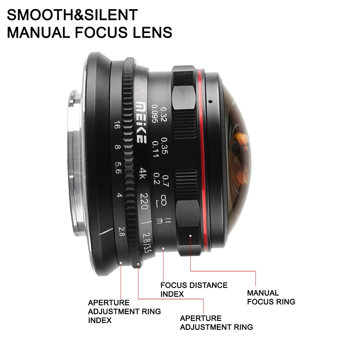 Meike Objectif fisheye circulaire f2.8 de 3,5 mm avec mise au point manuelle 220 degrés compatible avec les appareils photo Olympus Panasonic Lumix M4/3 MFT monture GH4 GH5 GH6 OM-1