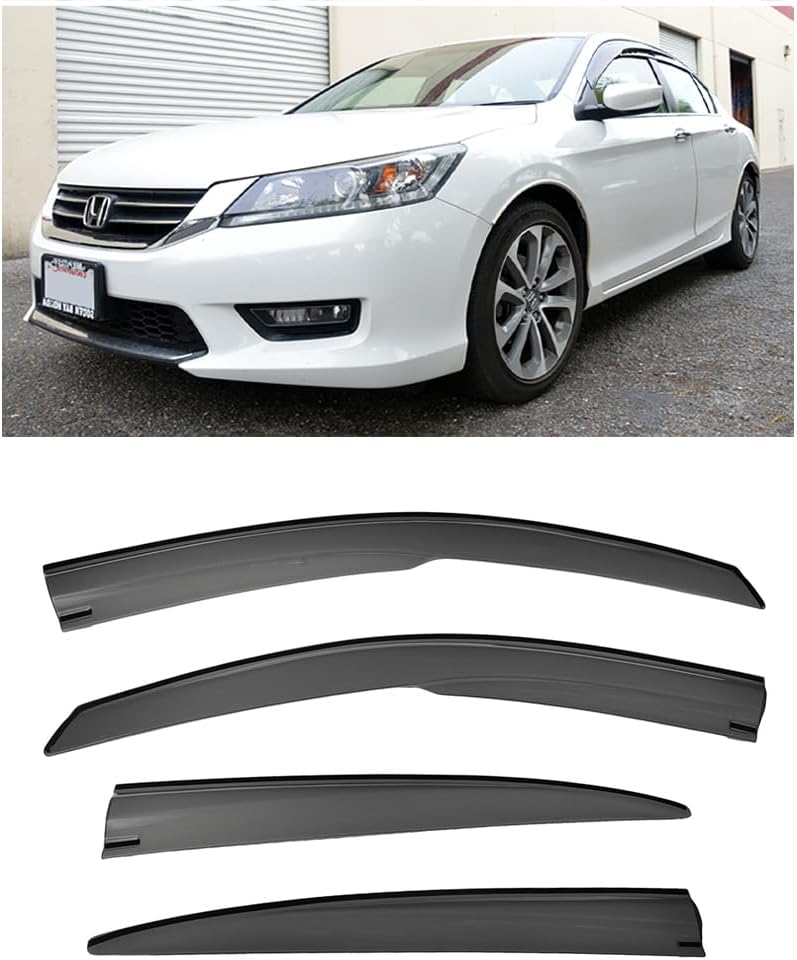 for 2013-2017 Honda Accord 4Dr Sedan | EOS Visors JDM Mugen Style Smoke Tinted Side Vents Window Rain Guard Deflectors