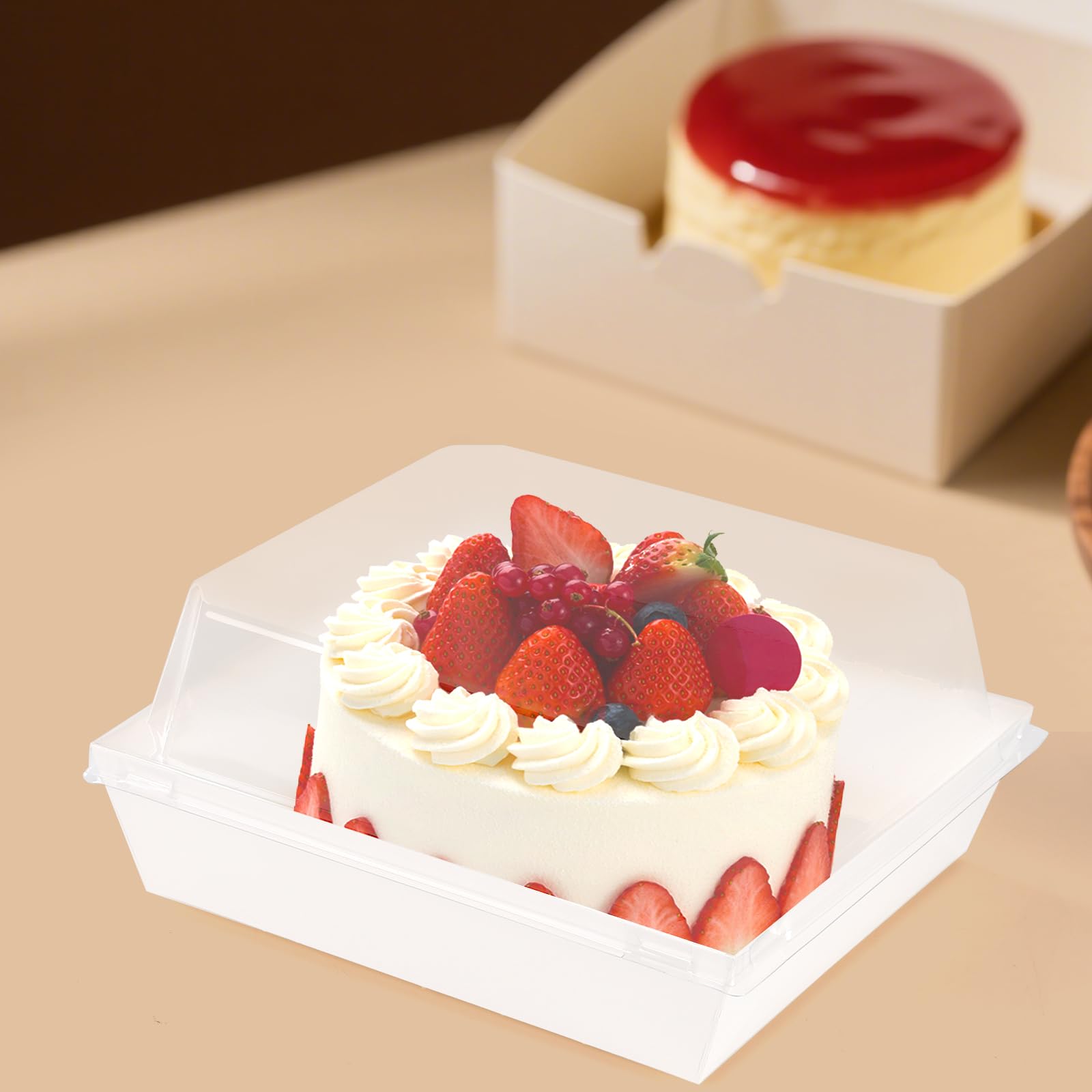 PINGEUI 100 cajas para rebanadas de pastel con tapas transparentes, caja de papel de 5 pulgadas, cajas de pastel para porciones de pasteles, sándwiches, galletas, color blanco