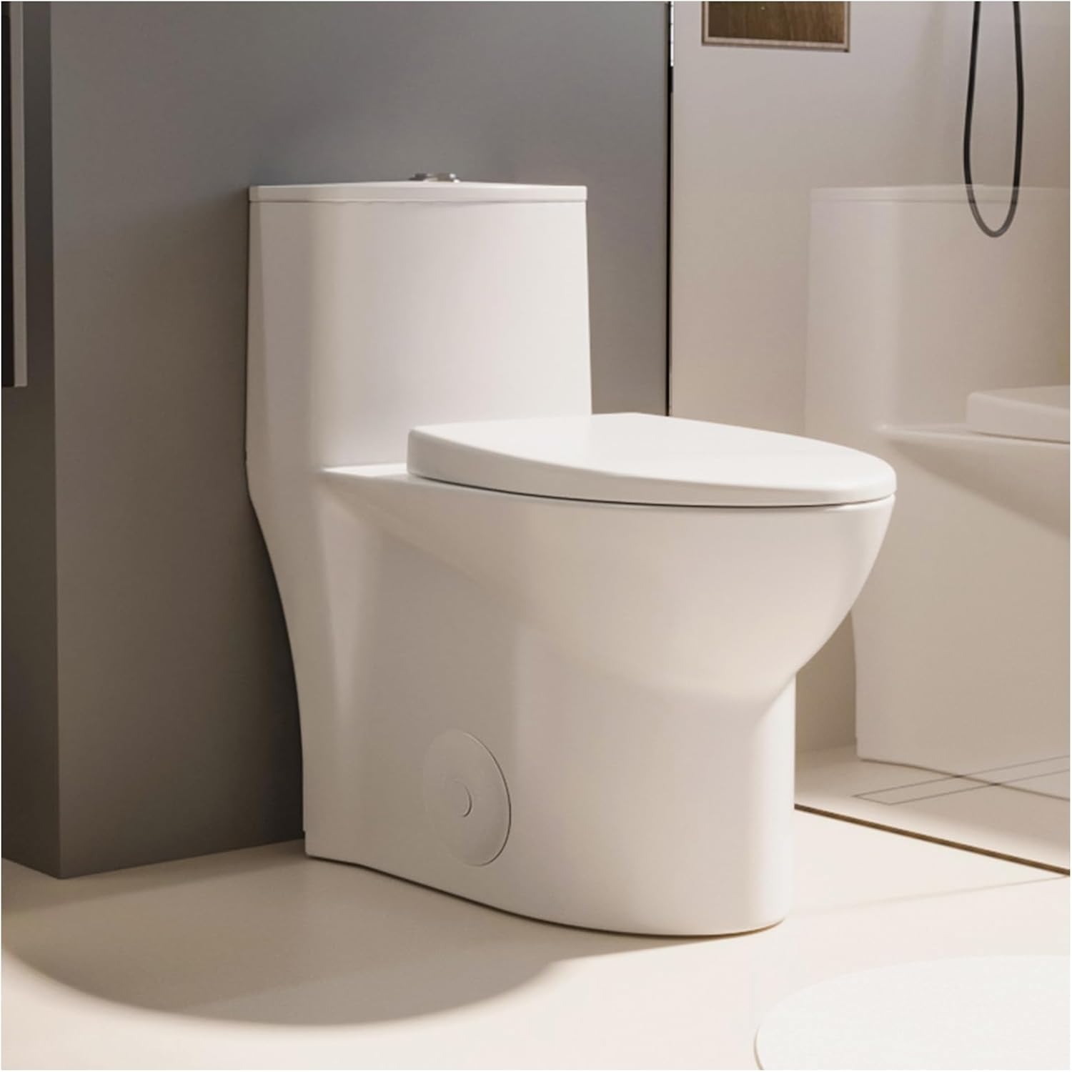 MEJE 1001A Elongated One Piece Toilet for Small Bathroom, Dual Flush