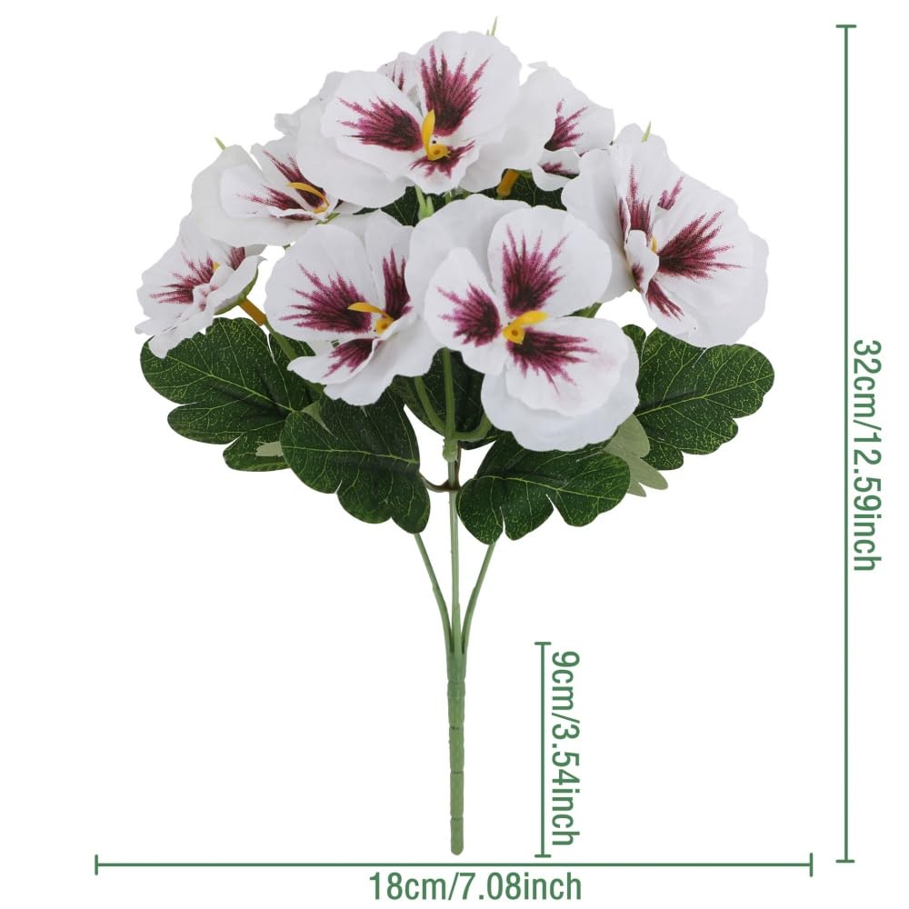 Xshelley 10 Bundles Artificial Pansies Flowers Outdoor UV resistant artificial flower silk wild chrysanthemum outdoor windowsill box porch home garden wedding farmhouse decoration (white) - Image 2