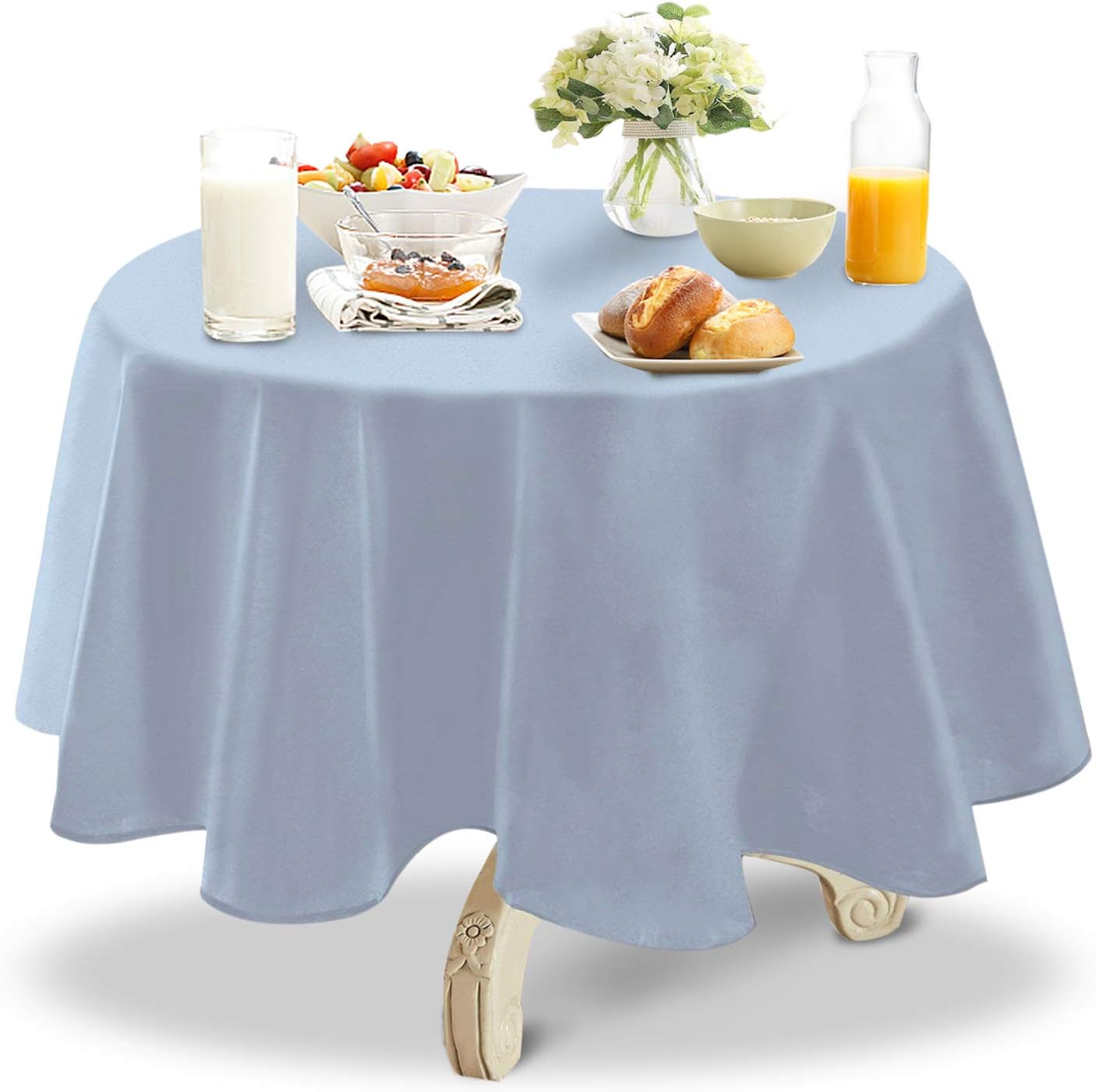 YEMYHOM Round Tablecloth 60 Inch Spill-Proof Oil-Proof Microfiber Table Cover Machine Washable Indoor Outdoor Circle Table Cloth for Spring Summer Party Picnic Camping (Light Blue)