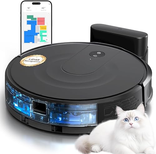 Combo robot de aspiradora y trapeador con succión de 9000 Pa, navegación LiDAR y mapeo de varios pisos, diseño ultrafino para pelo de mascotas,