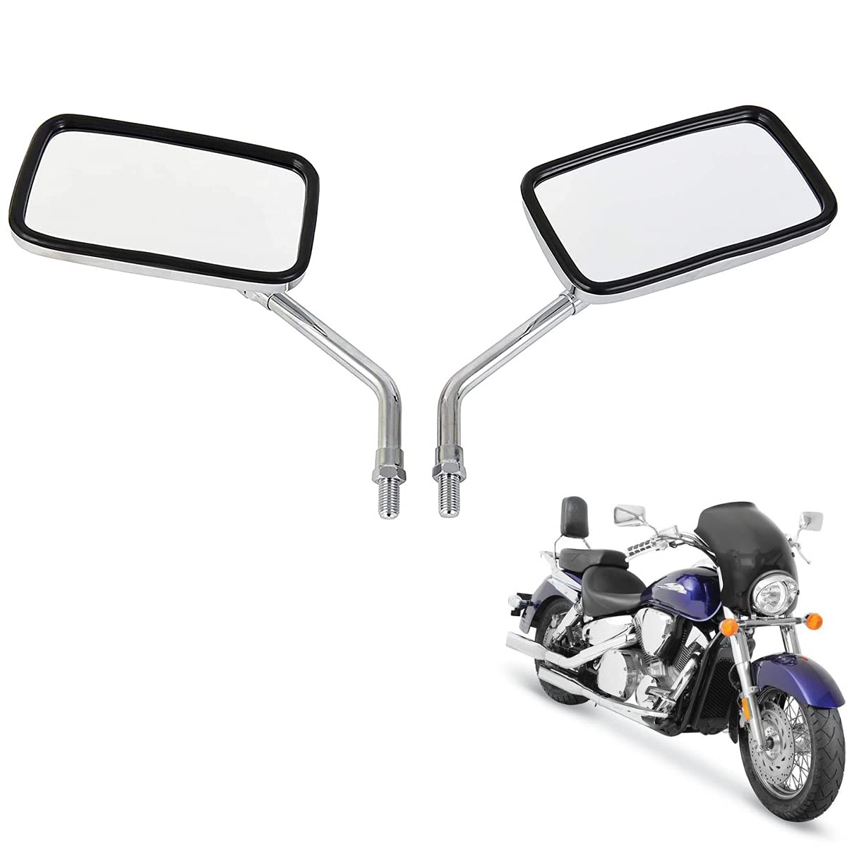 Rétroviseurs de moto Chrome, rétroviseurs latéraux universels de moto de 10 mm Poignée de guidon Fin Chrome Rétroviseurs de moto compatible avec HONDA Suzuki Aprilia et Cruiser Scooter