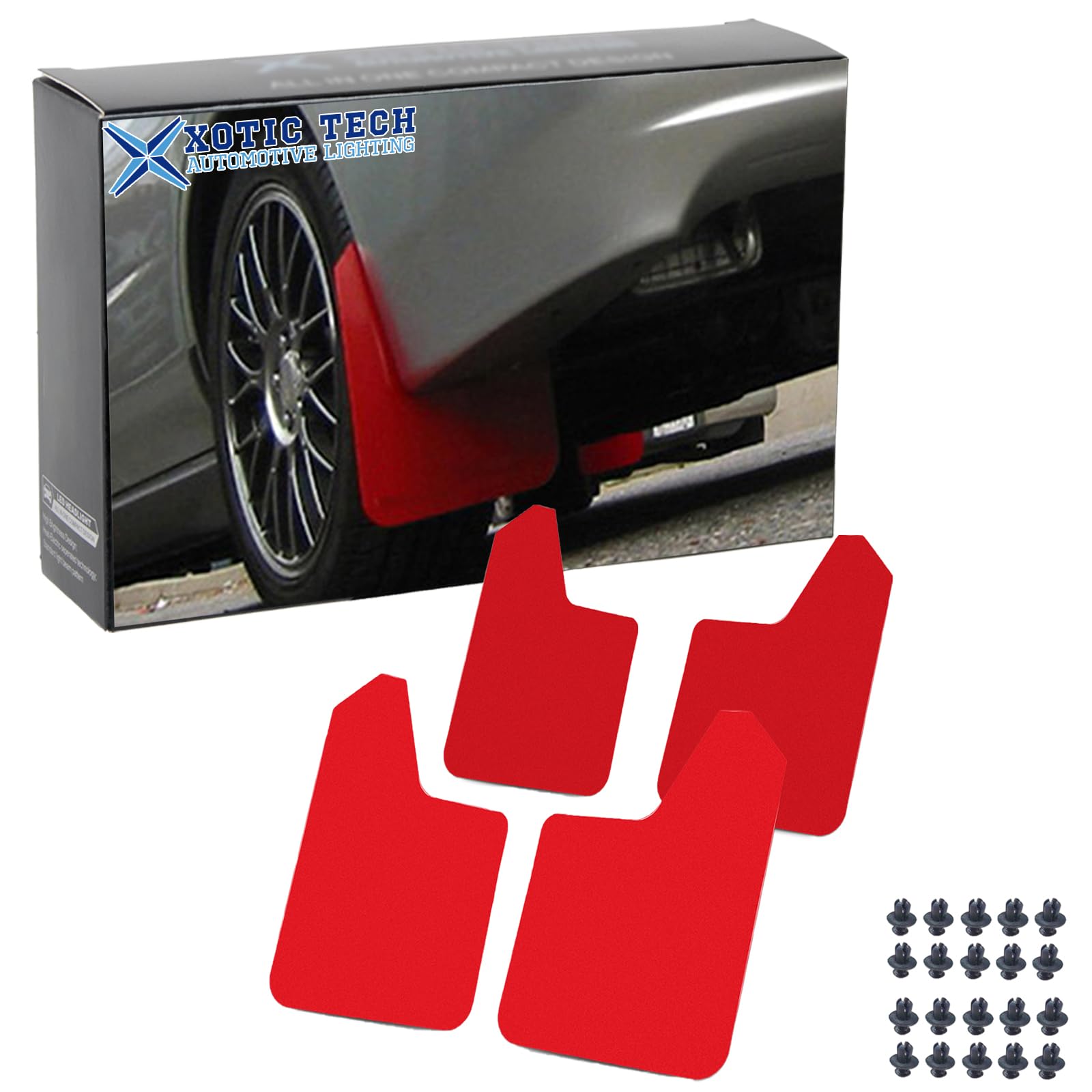 x xotic tech Universal Front and Rear Red Mud Flaps Splash Guards Mudflaps Mudguard Fender Flares Dirty Traps for Car Pickup Truck SUV with Hardware (4PCS)