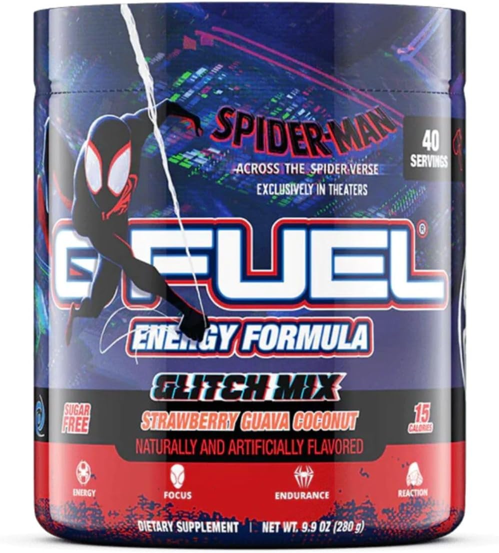 G Fuel Across The Spider-Verse Energy Drink Powder, Pre Workout Caffeine Mix for Gaming, Focus Amino, Vitamin + Antioxidants, 9.9oz (Strawberry Guava Coconut, 40 Servings)