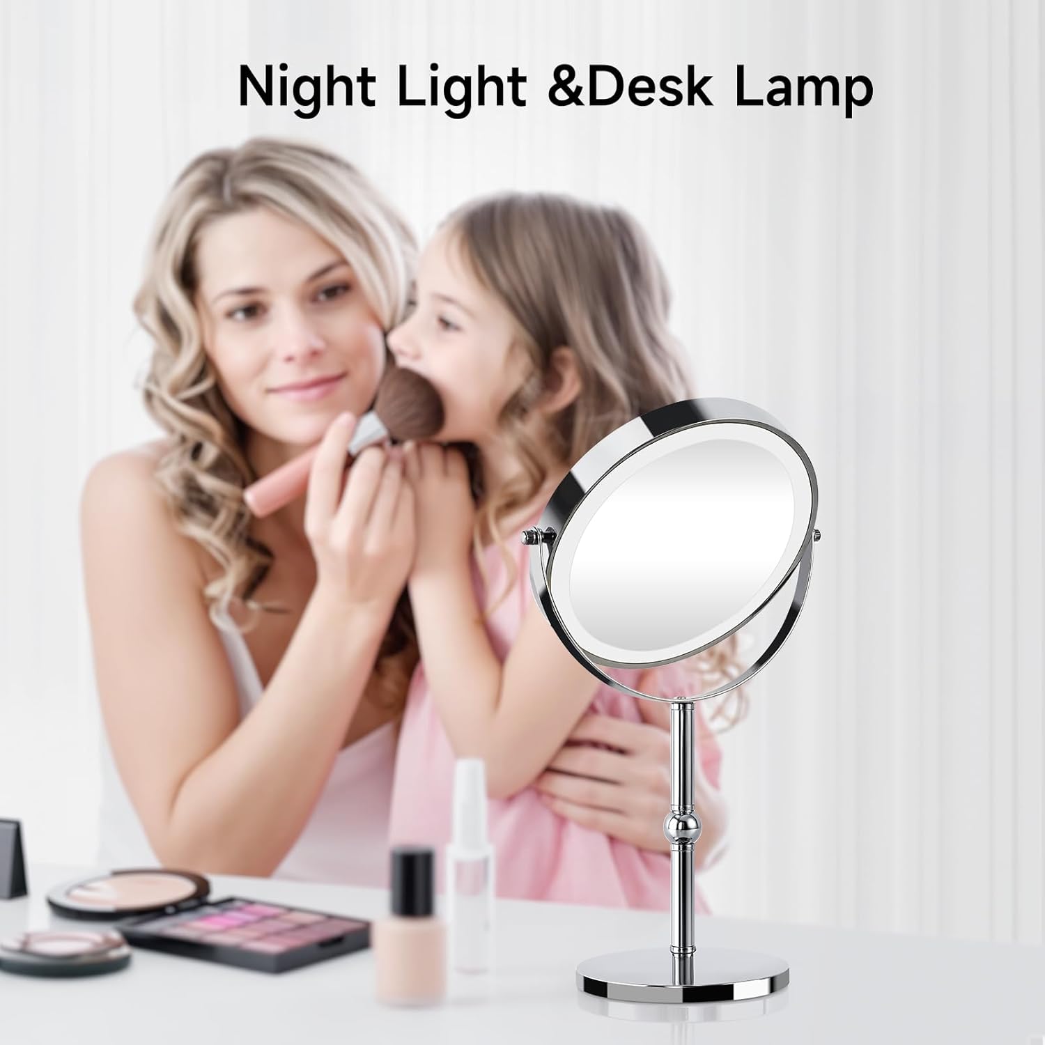 xiaojuande-Makeup Mirror, 2000mAh Rechargeable Double-Sided Magnifying Vanity Mirror with 3 Colors, 1X/10X, 360° Rotation, Adjustable Brightness, Gifts for Mom, Women,Wife, Girls, Dorm Room Essential