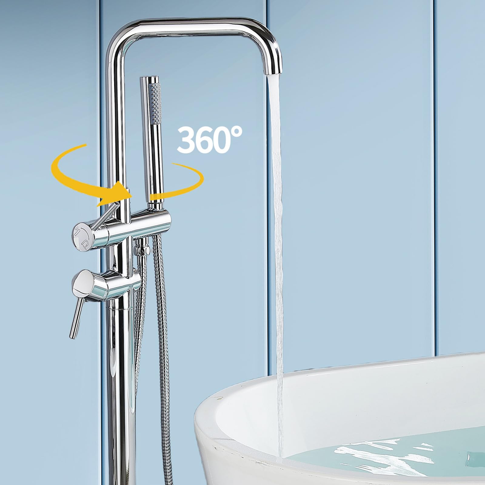 Grifo Mezclador de Bañera Y Ducha Grifos de Bañera Independientes Grifos de Bañera de Pie de Latón Agua Caliente Y Fría con Ducha Grifo de Bañera de Pie Cromado