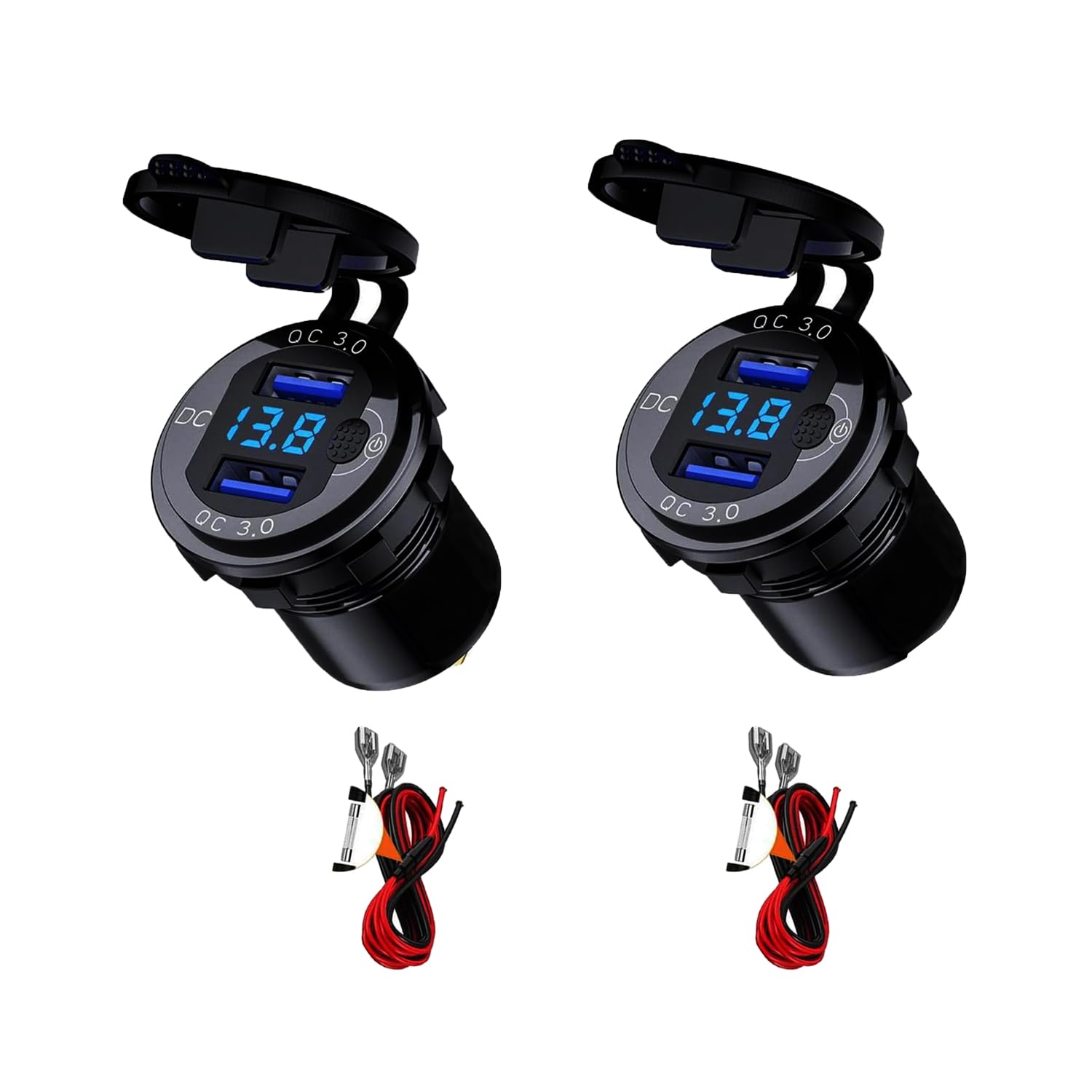 Caricatore USB QC3.0 Quick Charge e PD per veicoli, barca, moto, SUV, bus, camion, caravan, marina con voltmetro digitale a LED e interruttore on/off