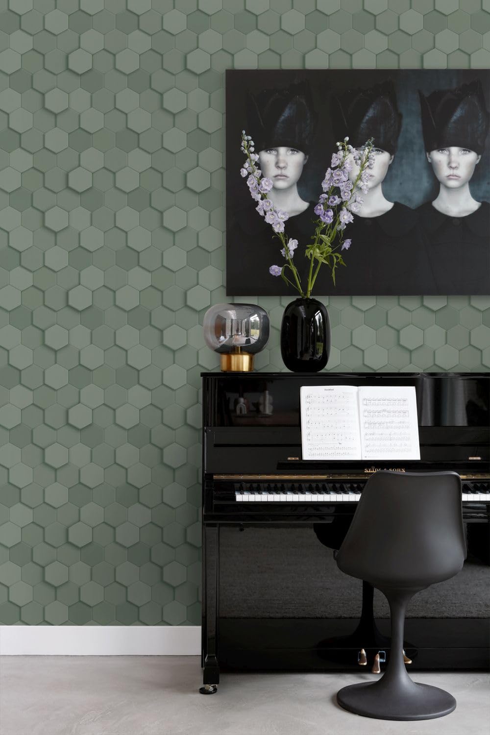 Origin papier peint hexagone 3d vert grisé 53 cm x 10.05 m Wallcoverings