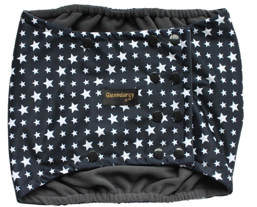 Glenndarcy Male Dog Belly Band Urine Incontinence - Poppers (Starry Blue, XL & 2 Washable Pads)