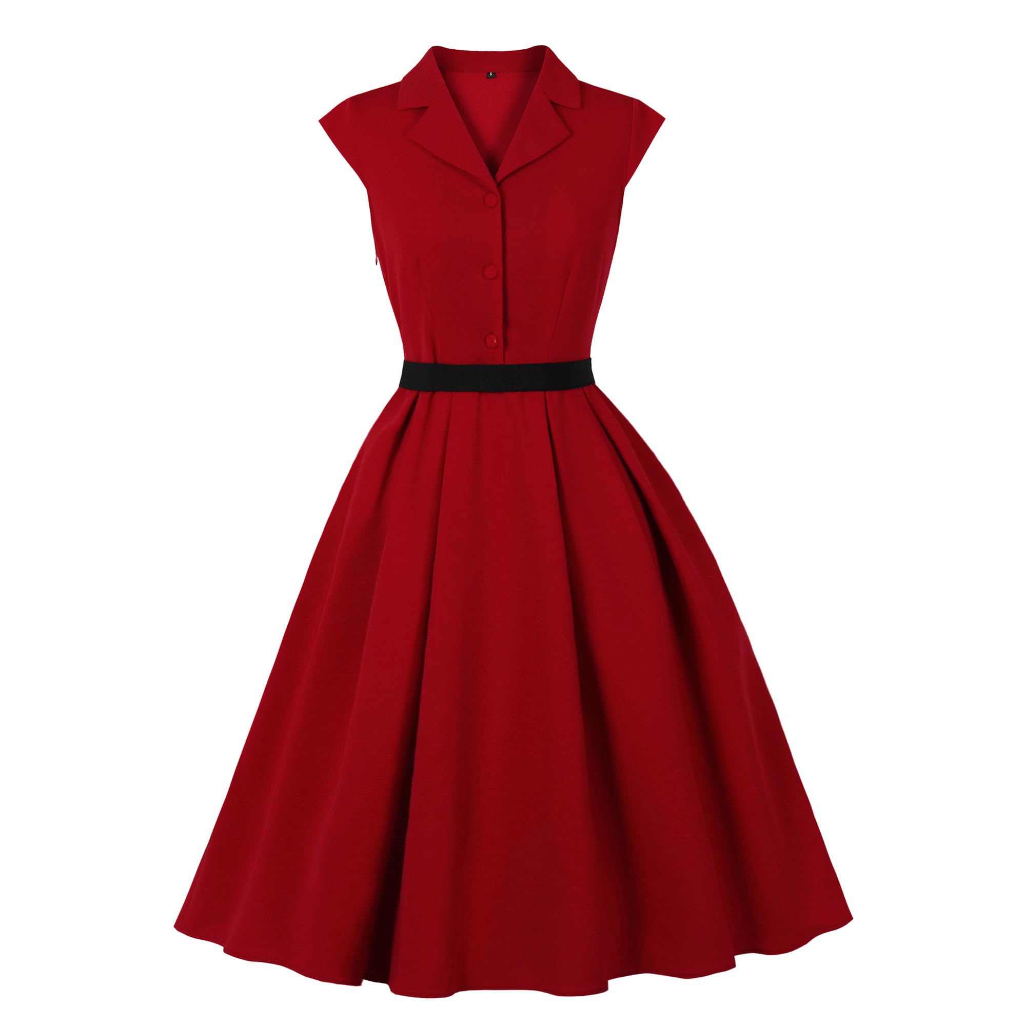 Wellwits Womens Color Block Button Belt Vintage Formal Work Blazer Dress