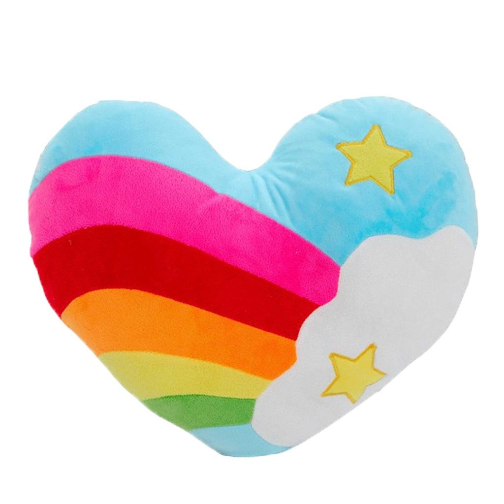 Velvet Rainbow Cloud Heart Cushion (Multicolour, 16x16 Inch)