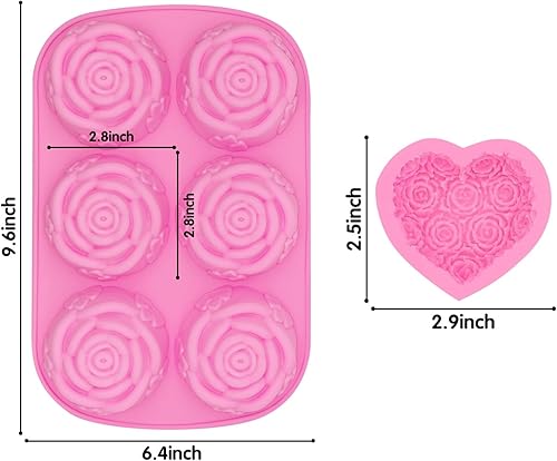 Miniatura 7 de ROTATE COLOR Paquete de 4 moldes de jabón de silicona 6 cavidades de jabón para hacer jabón moldes de rosas 3D para regalos del día de San Valentín