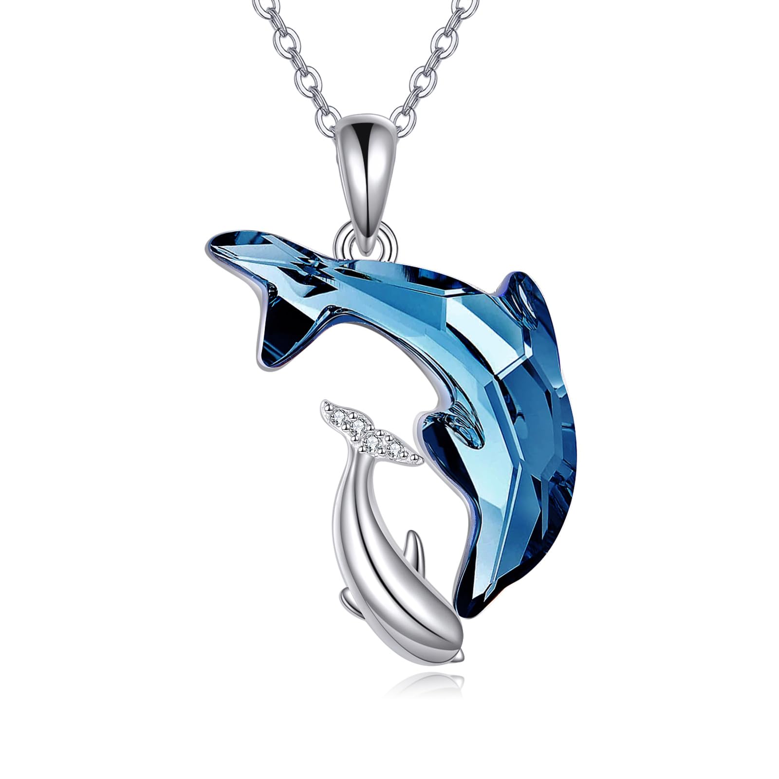 POPLYKE Delfin/Schildkröte/Schwarze Katze Halskette Sterling Silber Kristall Anhänger Halsketten Nette Tier Jewerly für Damen Mama