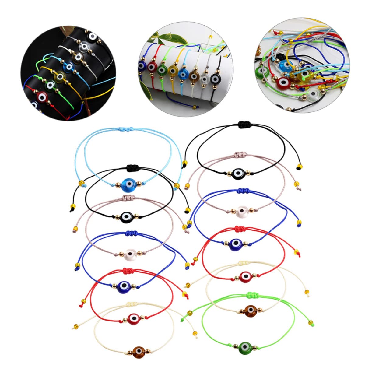 VALICLUD 48piezas Pulseras Ajustables De Ojo Turco Pulseras De Cuerda Para Mujeres Niñas y Niño Niña Joyería Colorida De Protección