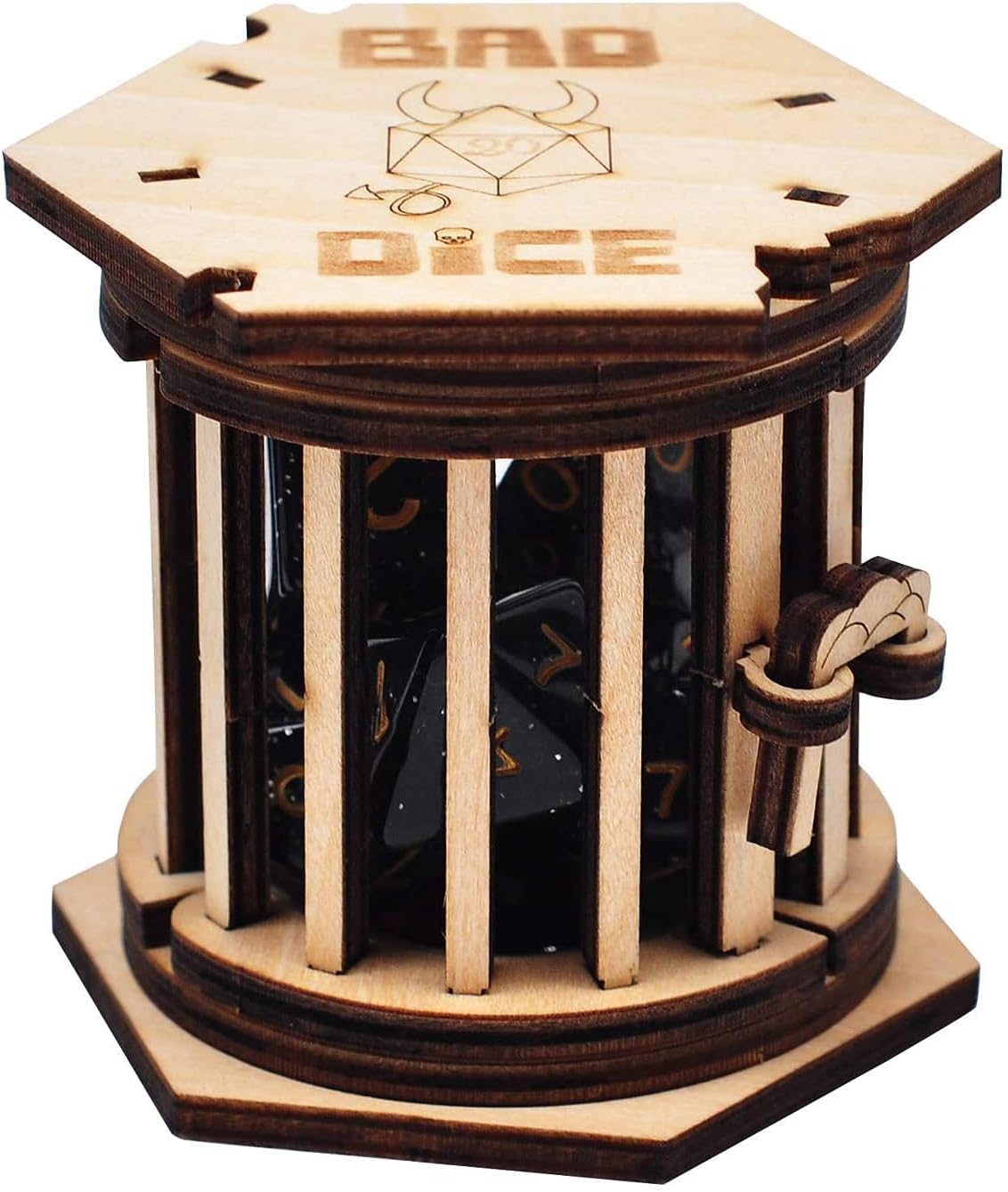DND Dice Jail Prison with Polyhedral Dice Set Wood Cage for Your Bad