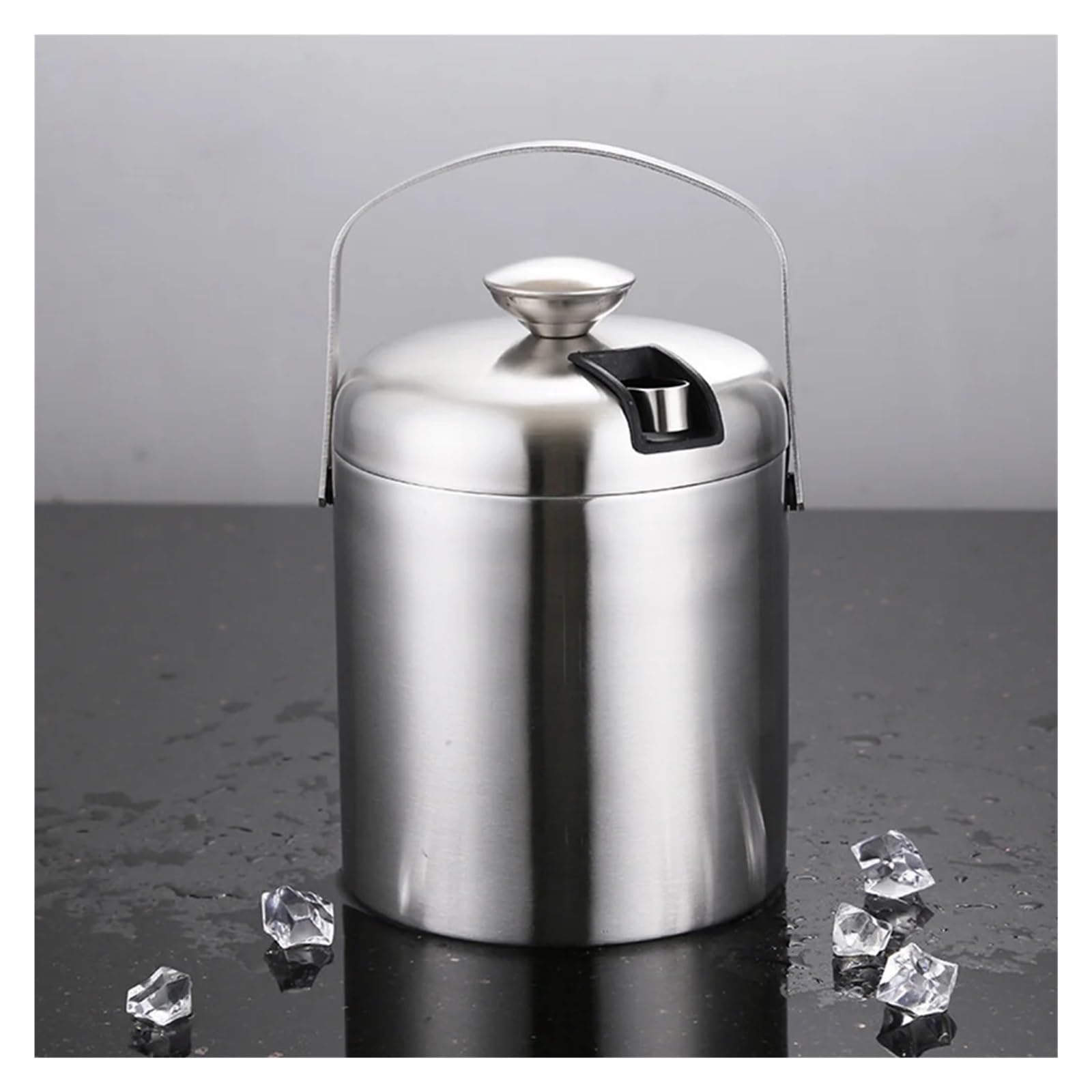 Cubo de Hielo de Acero Inoxidable de Doble Pared con Aislamiento y Tapa con asa de Pinza para Bar, Cumpleaños, Fiestas