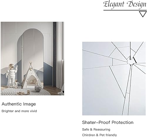 Miniatura 6 de CISTEROMAN Espejo de longitud completa de 65 x 22 pulgadas, espejo arqueado, espejo de piso con soporte, espejo de cuerpo completo, espejo de pared