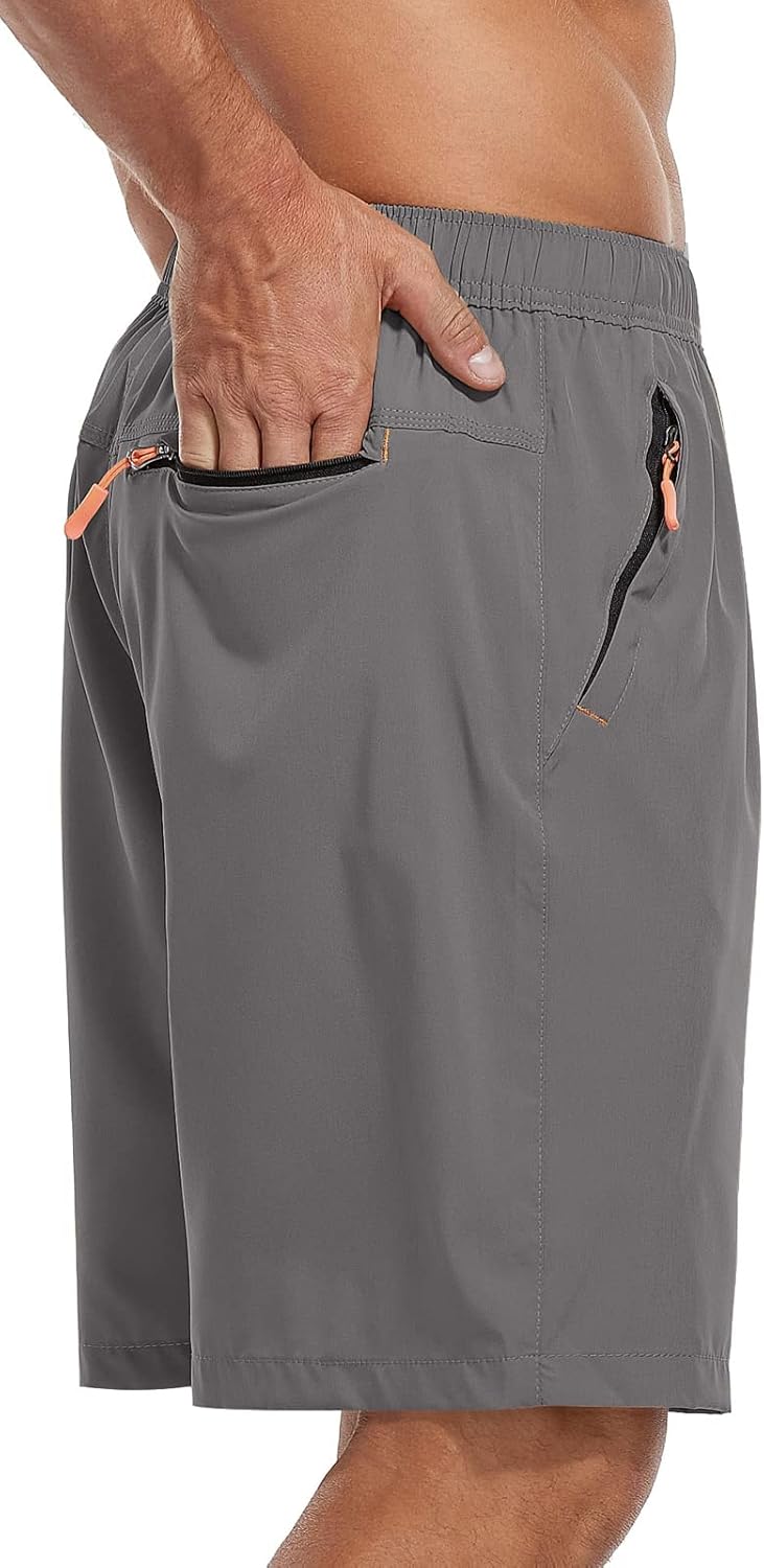 SPOSULEI Men’s Athletic Hiking Shorts Water Resistant Quick-Dry Lightweight Outdoor Sweat Shorts with Zipper Pockets