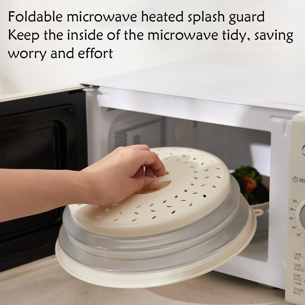 2 Piezas Tapa microondas, Tapa Microondas Plegable, Tapa para microondas, Tapa de Salpicaduras de Microondas, Tapa de Salpicaduras, Canasta de Filtro de Frutas Verduras con Orificio de Vapor
