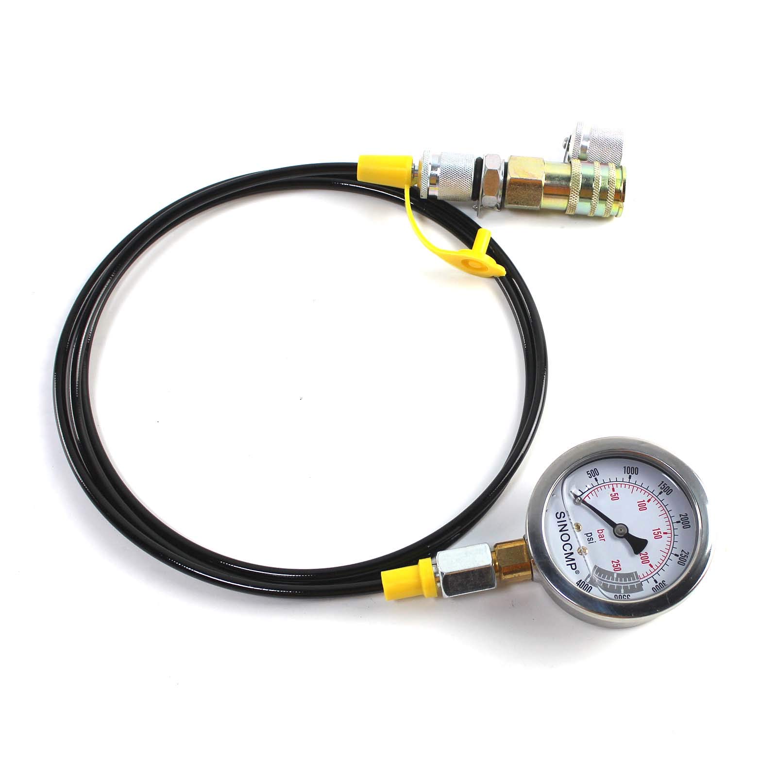 Kit di prova della pressione idraulica 25 MPA/250 BAR/4000 PSI Kit di accoppiamento di prova per escavatore Komatsu Kit di manometri per macchine edili con 1 manometro, 1 tubo di prova e 2 raccordi