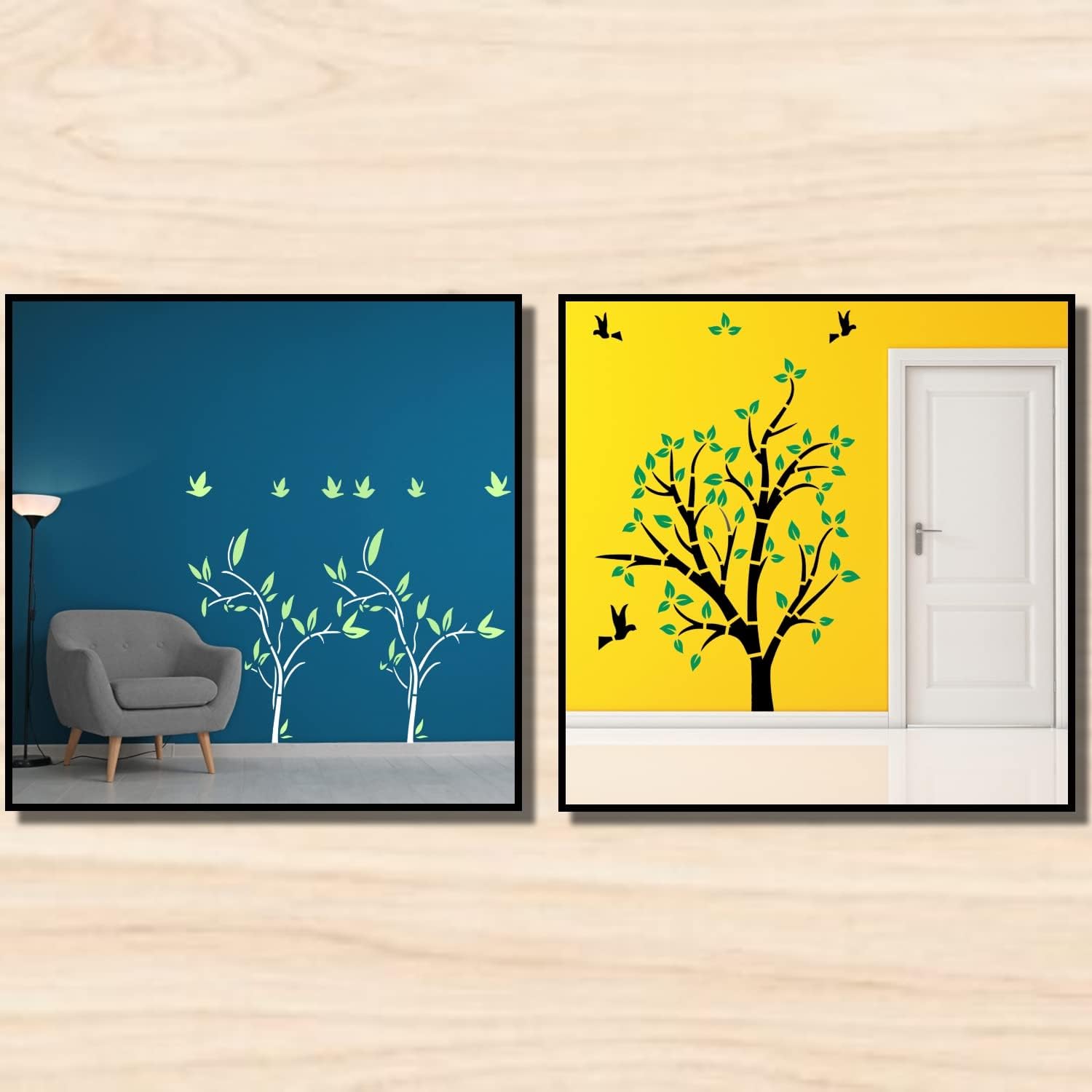 ARandNJ Combo Stencil for Wall Painting (Size:-16X24 Inch) Theme:-Topsyturvy Fineart & Flying Bird DIY Reusable Painting Design Suitable for Bedroom,Living Room (Pack of 2)