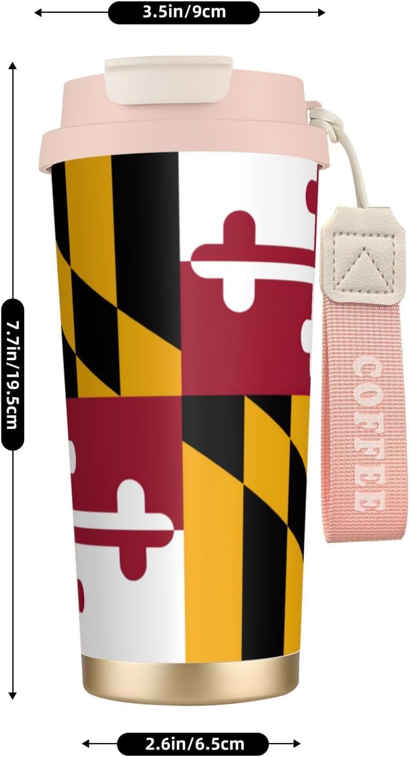 Maryland State Flag Print Leakproof Insulated Coffee Mug,Stainless Steel Dual Drink Travel Tumbler,17 OZ