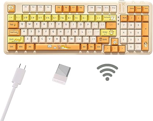 AUSDOM 98Pro - Teclado mecánico inalámbrico, tres modos Bluetooth2.4GHzUSB-C, teclado para juegos personalizado intercambiable en caliente con