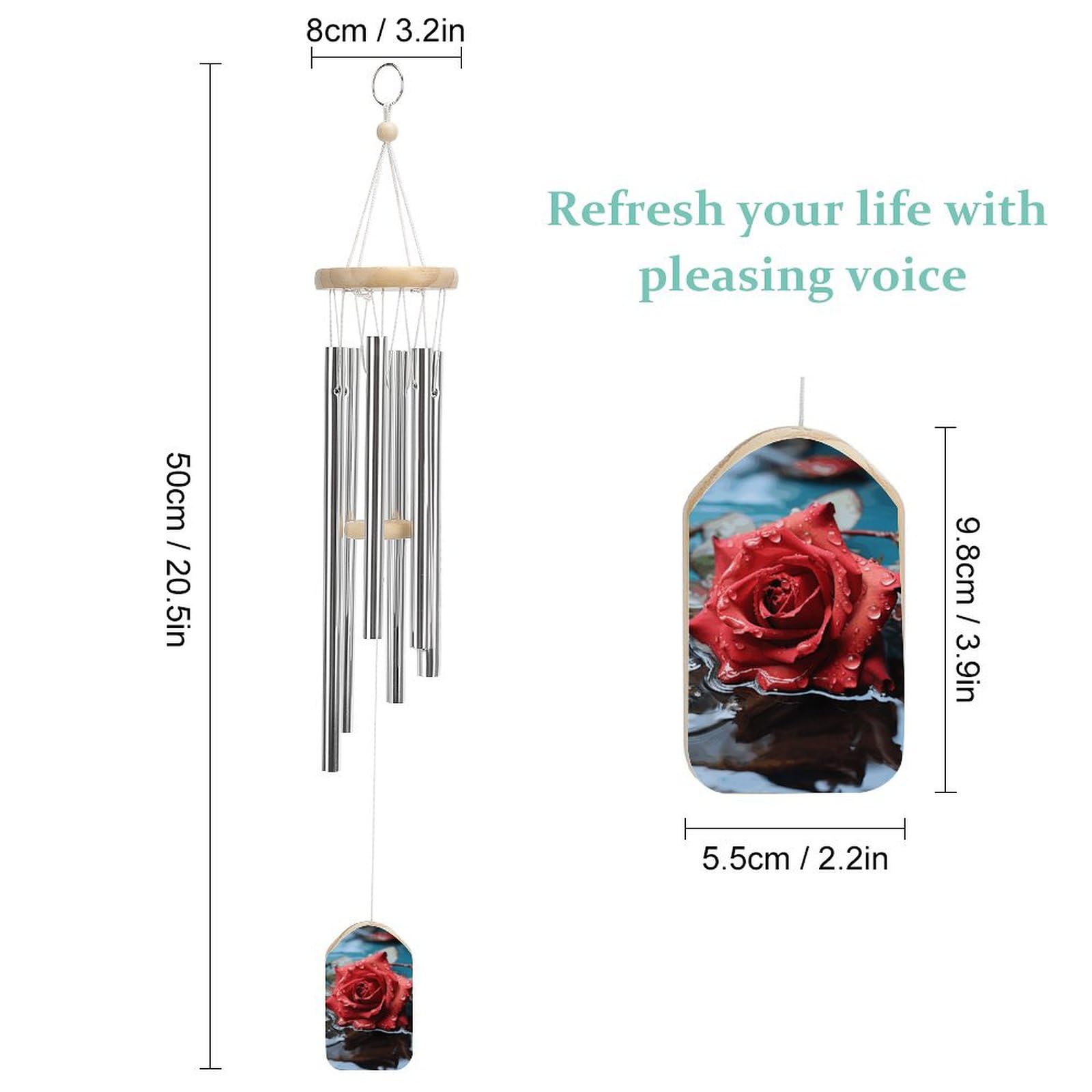Outdoor Wind Chimes, Red Rose in Water Printed Wind Chimes,Simple Wind Chimes,Curtain Wind Chimes for Home Decoration