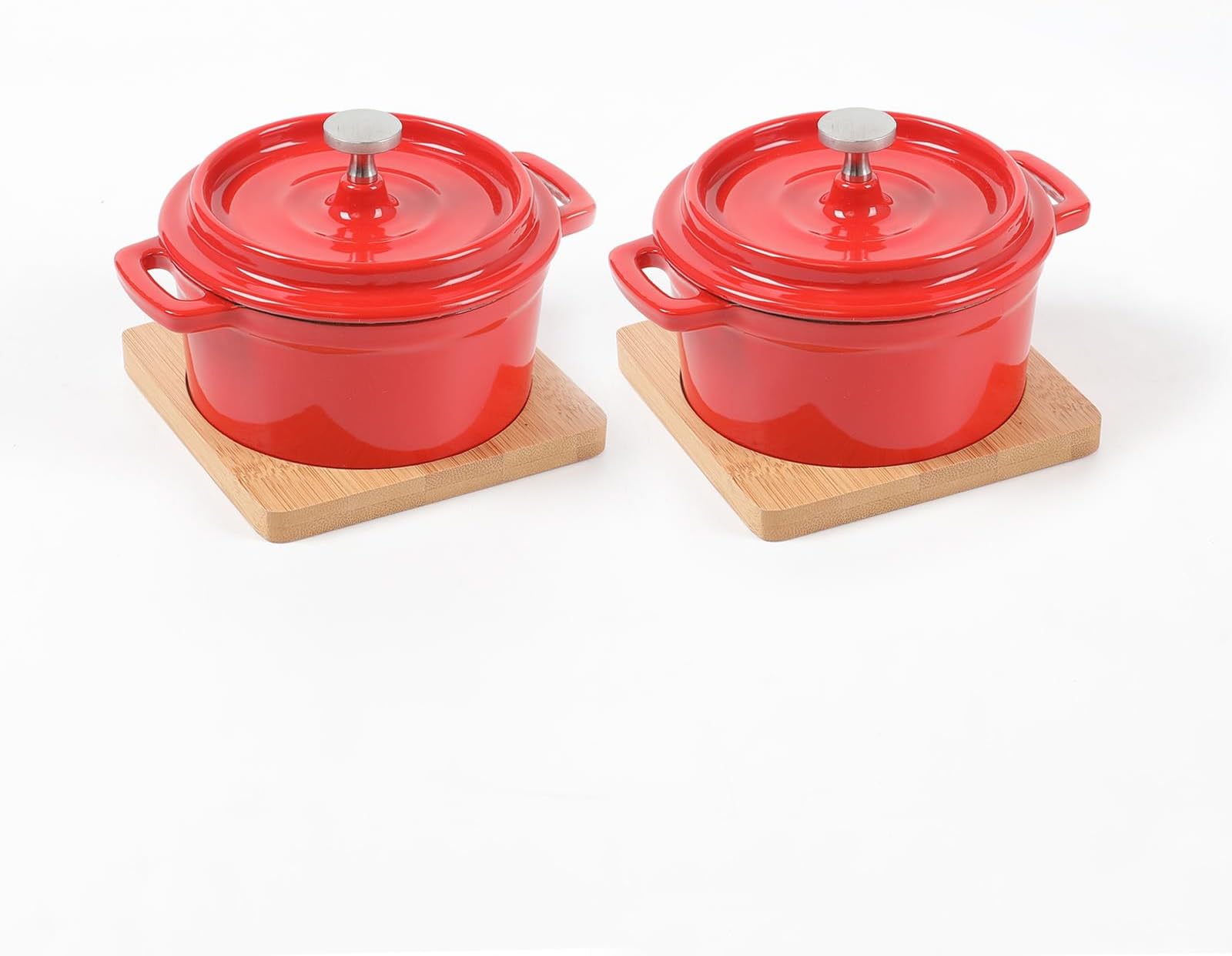 HAWOK Enameled Cast Iron Mini Cocotte Sauce pan with Lid 270ml/9.13oz/1.08cups Mini Dutch Oven Red Set of 2