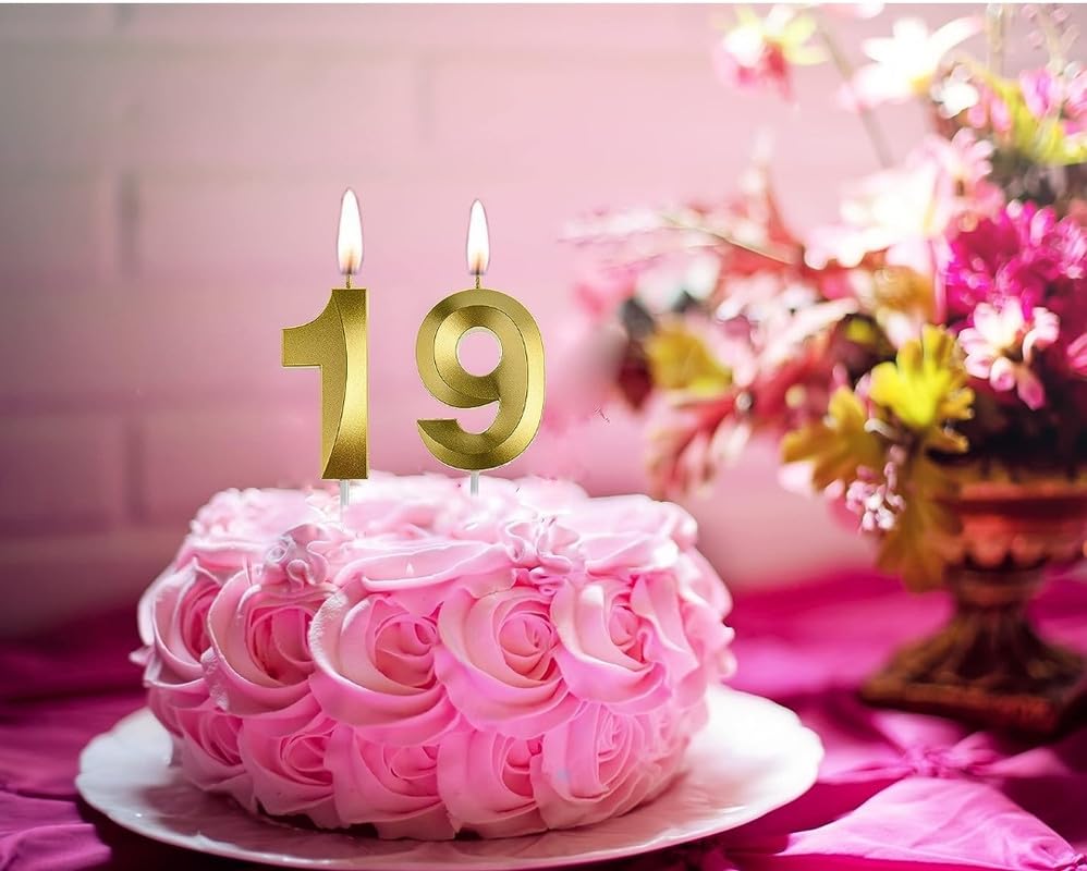 Image of Number Candles3 Inch For Birthday, Wedding, Engagement, Valentines Day Celebration, Bridal Shower, Bachelors Decoration Gold (Numerical No 19 Or 91), Wax, Unscented