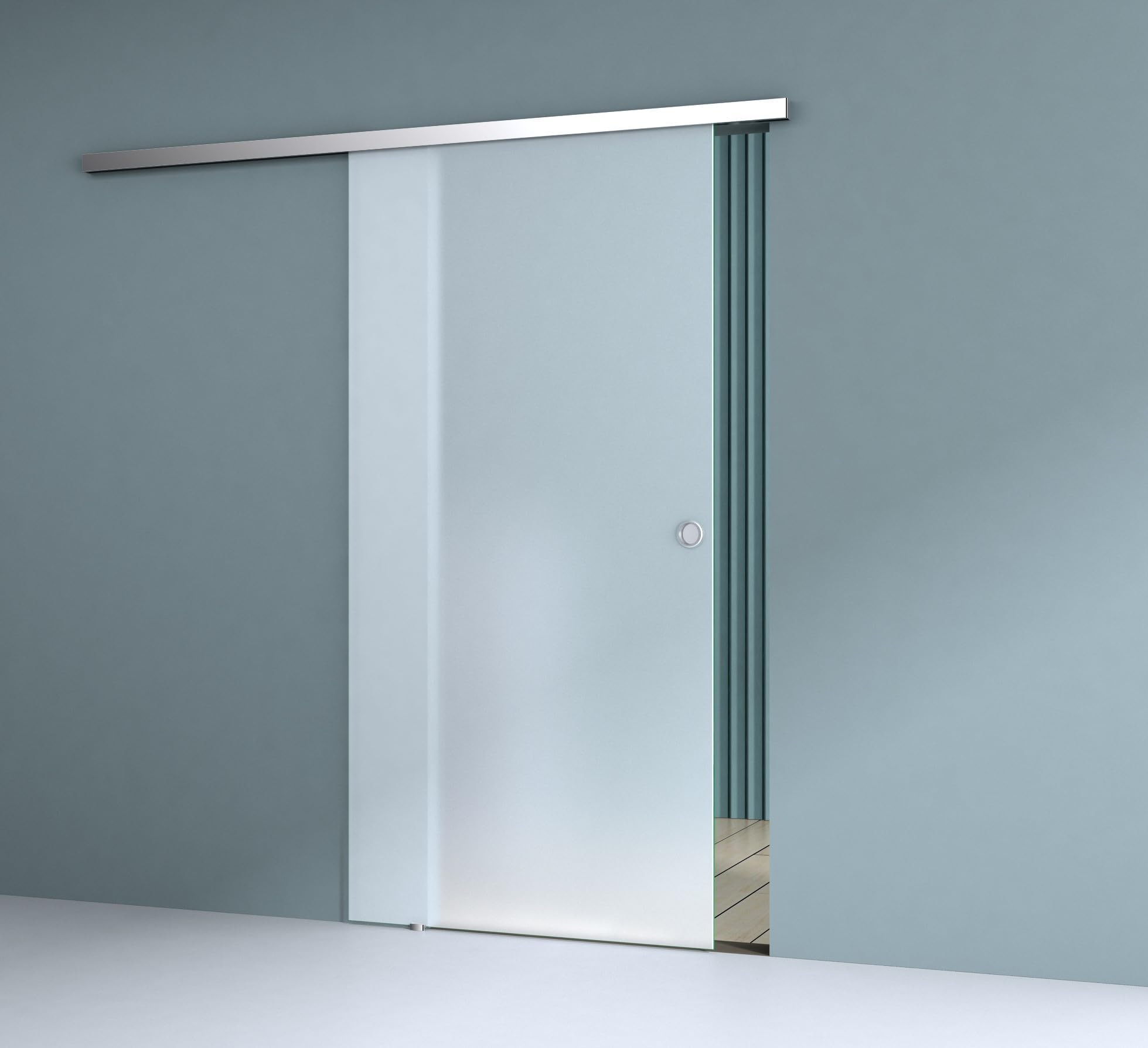 Durovin 900 * 2050mm Internal Sliding Glass Door - Fully Frosted - Round Handle - with Soft Close & Track 6.7ft for Bathrooms Kitchens Living Room Bedroom